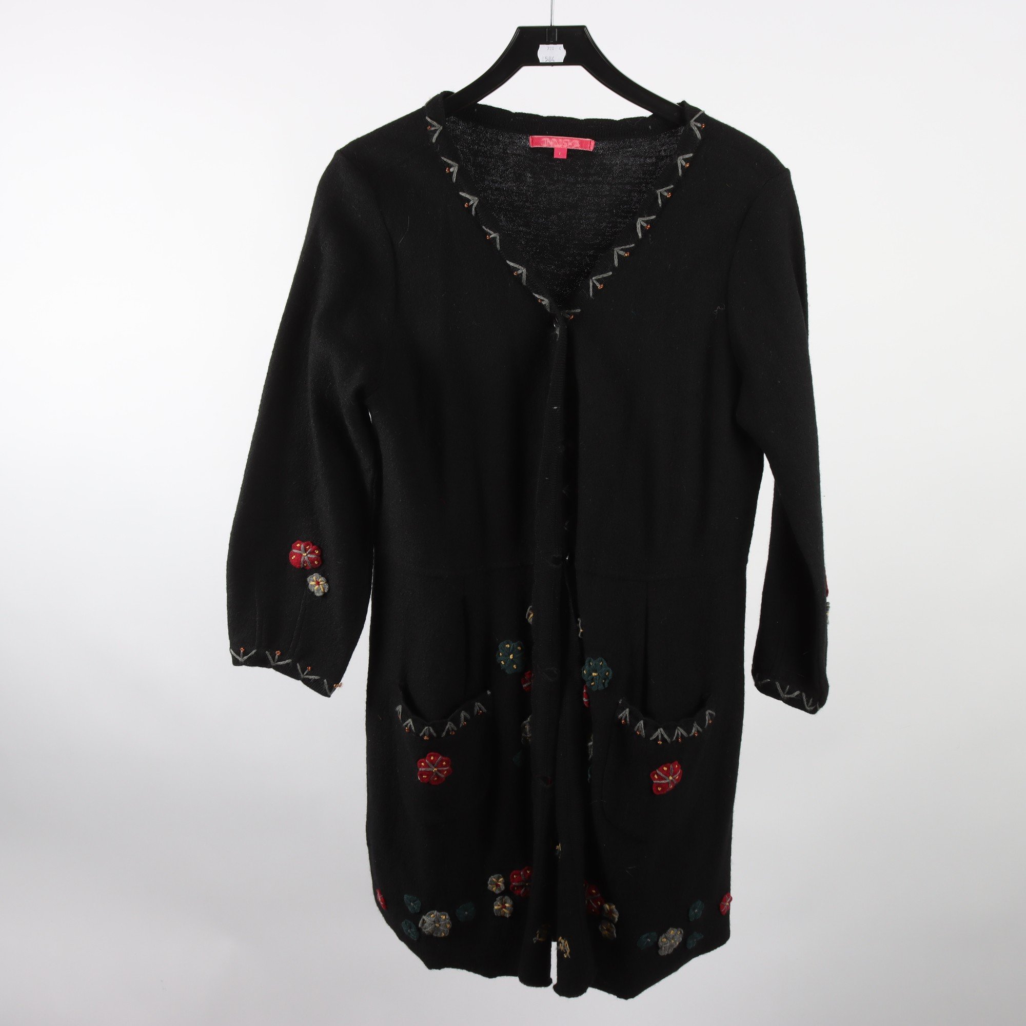 Kofta, Indiska, svart, broderad, ull, stl. L.