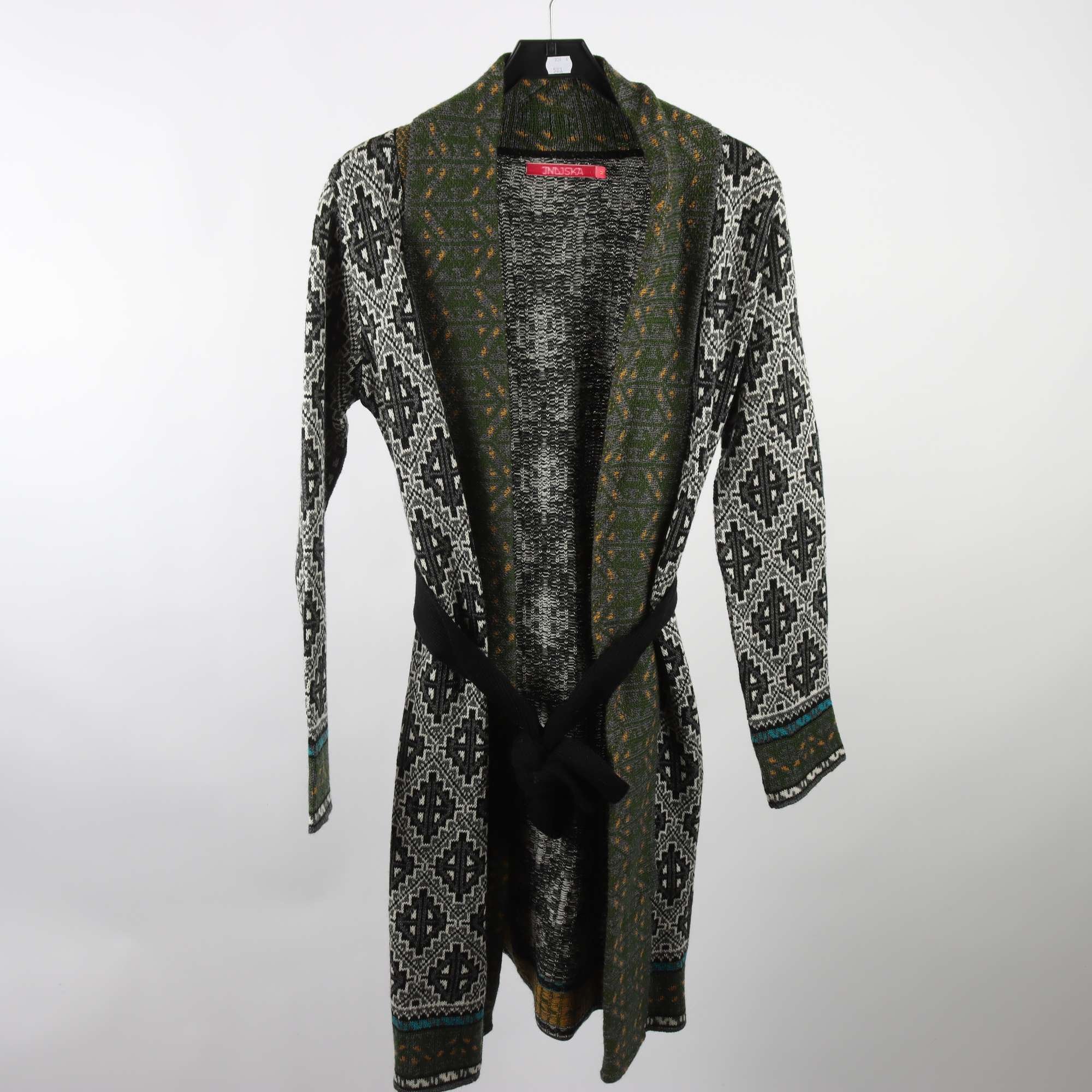 Kofta, Indiska, grön, grå, ullmix, stl. M.