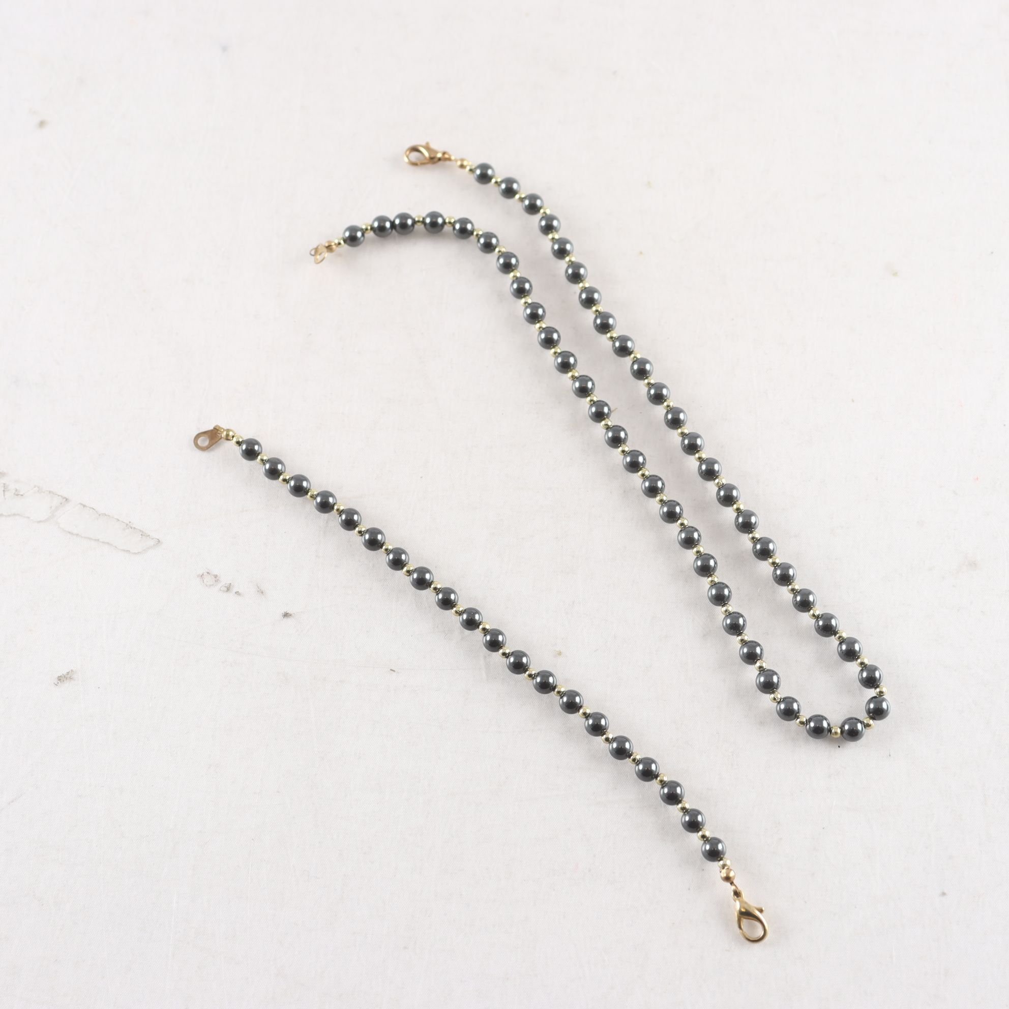 Set, halsband, armband, hematit, bijouteri