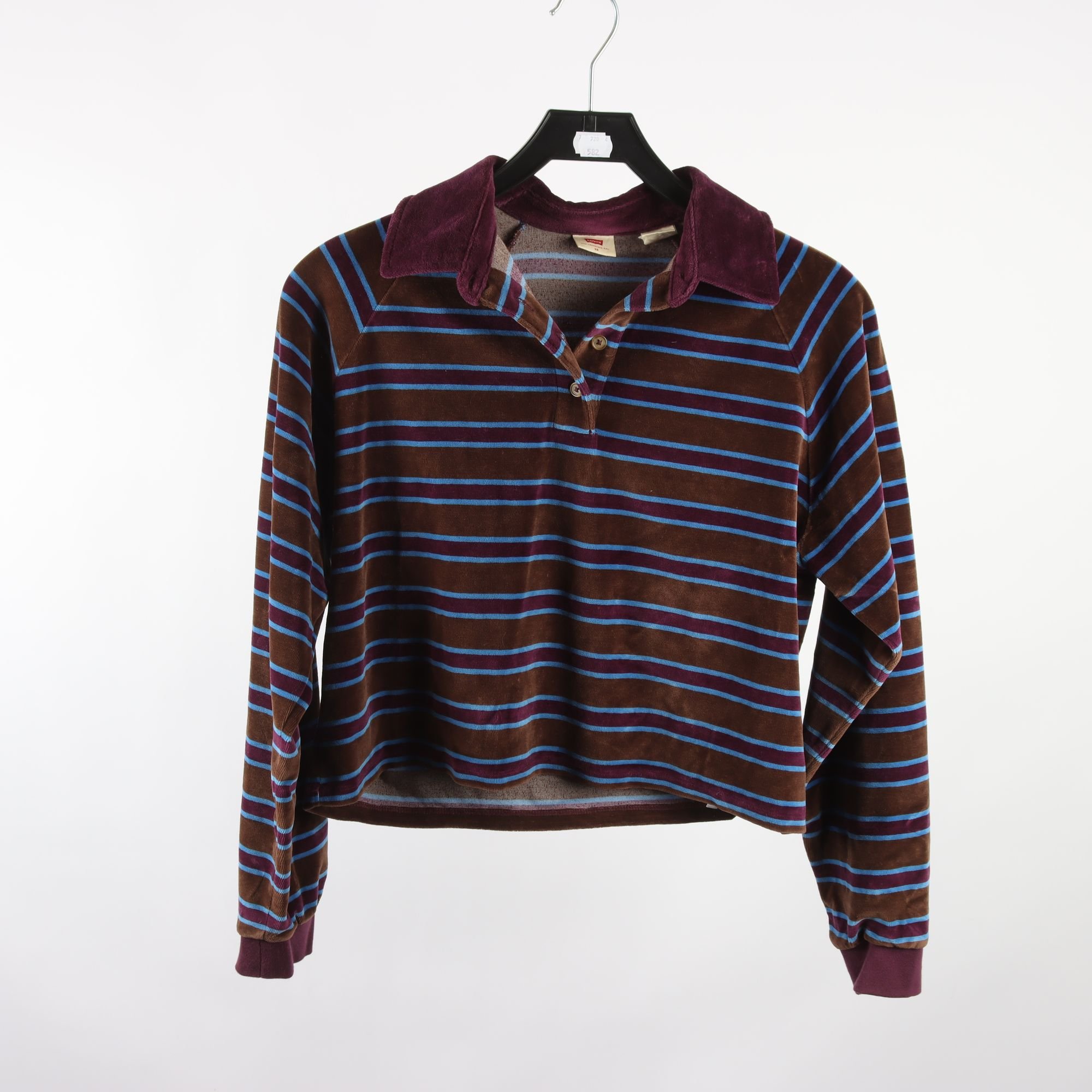 Tröja, Levis, randig, velour, brun, vinröd, stl. XS.