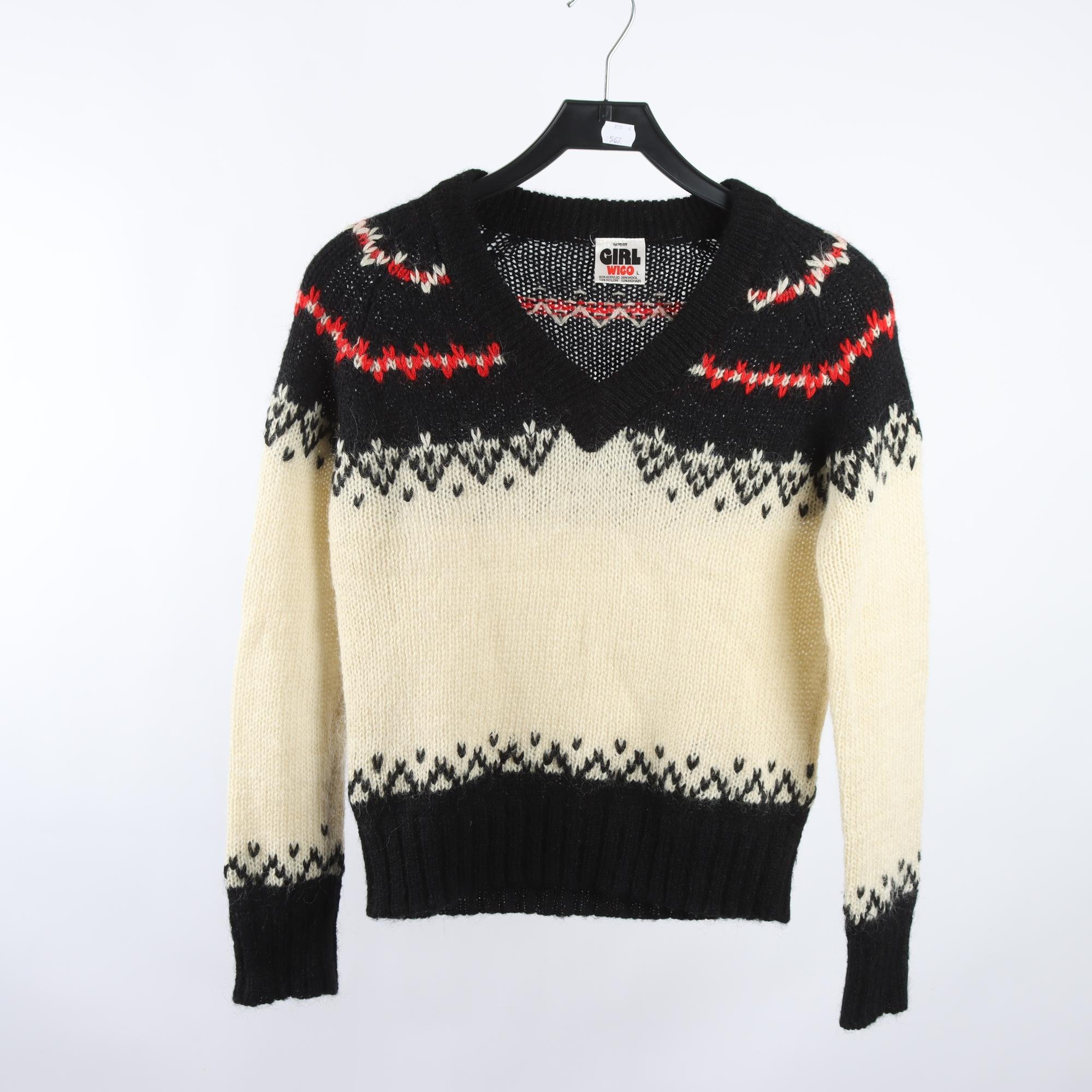 Tröja, Girl Wico, blå, beige, ull, mohair, stl. L.