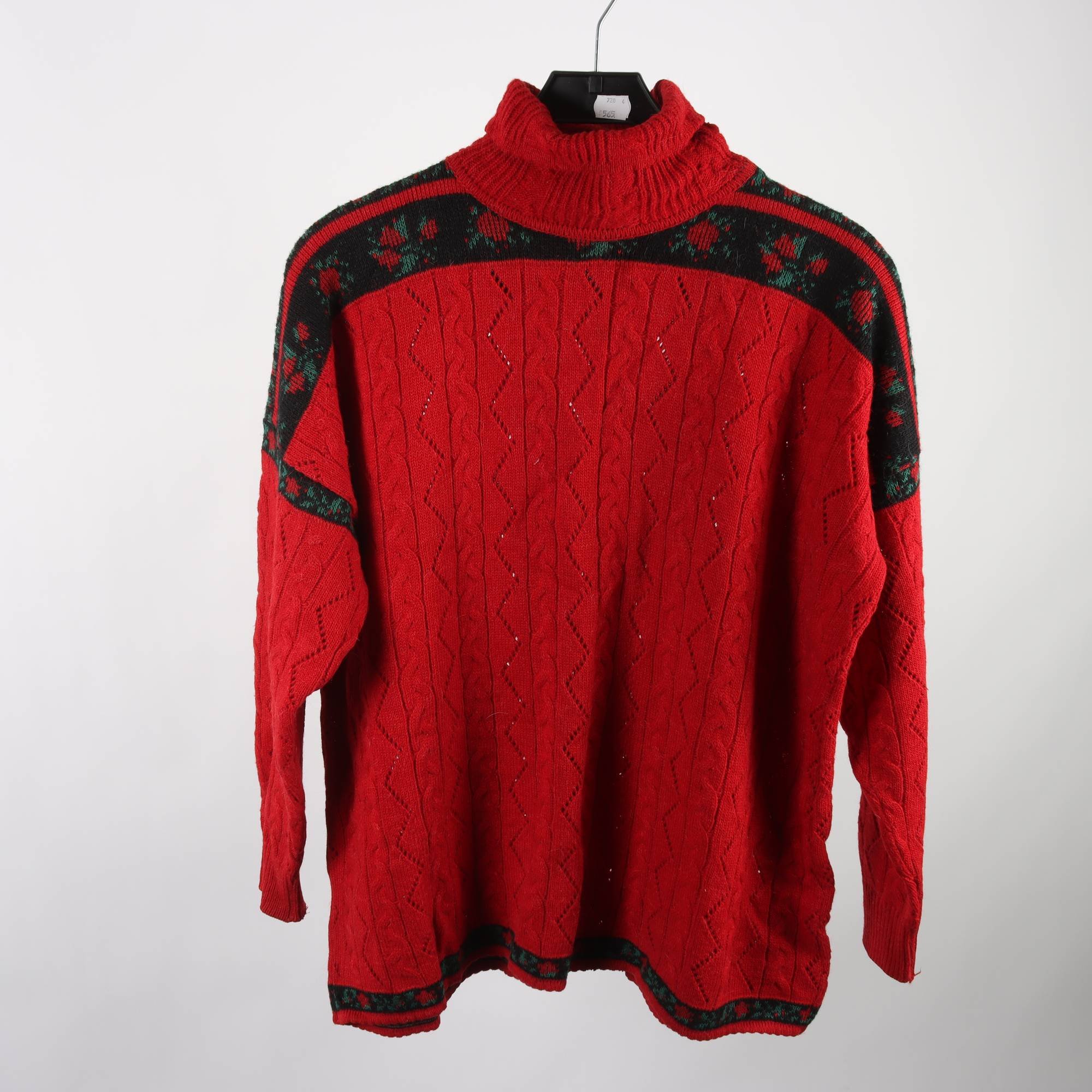 Tröja, Kenzo Jungle, röd, grön, ull, alpacka, retro, stl. L/XL.