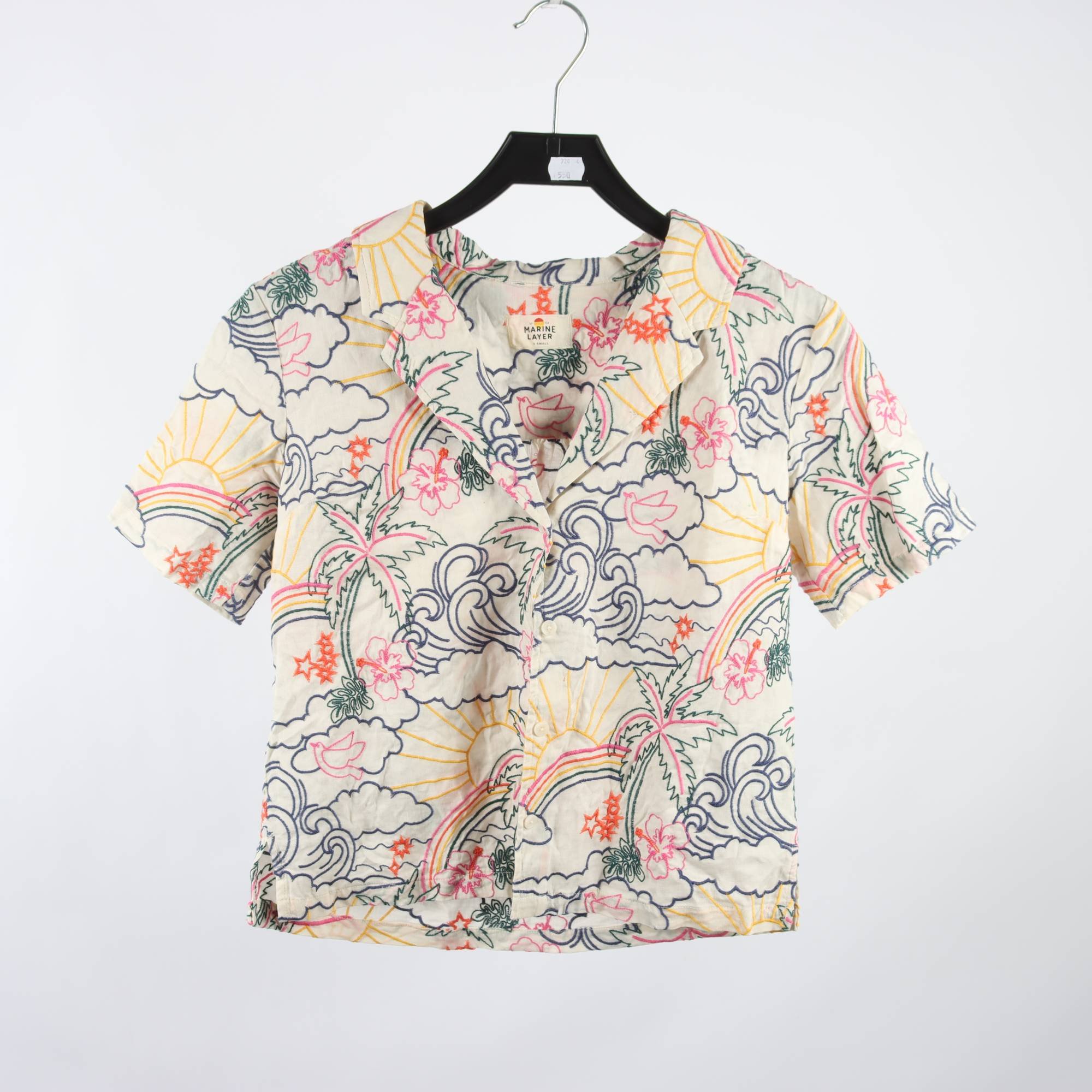 Blus, Marine Layer, mönstrad, vit, broderad, stl. XS.