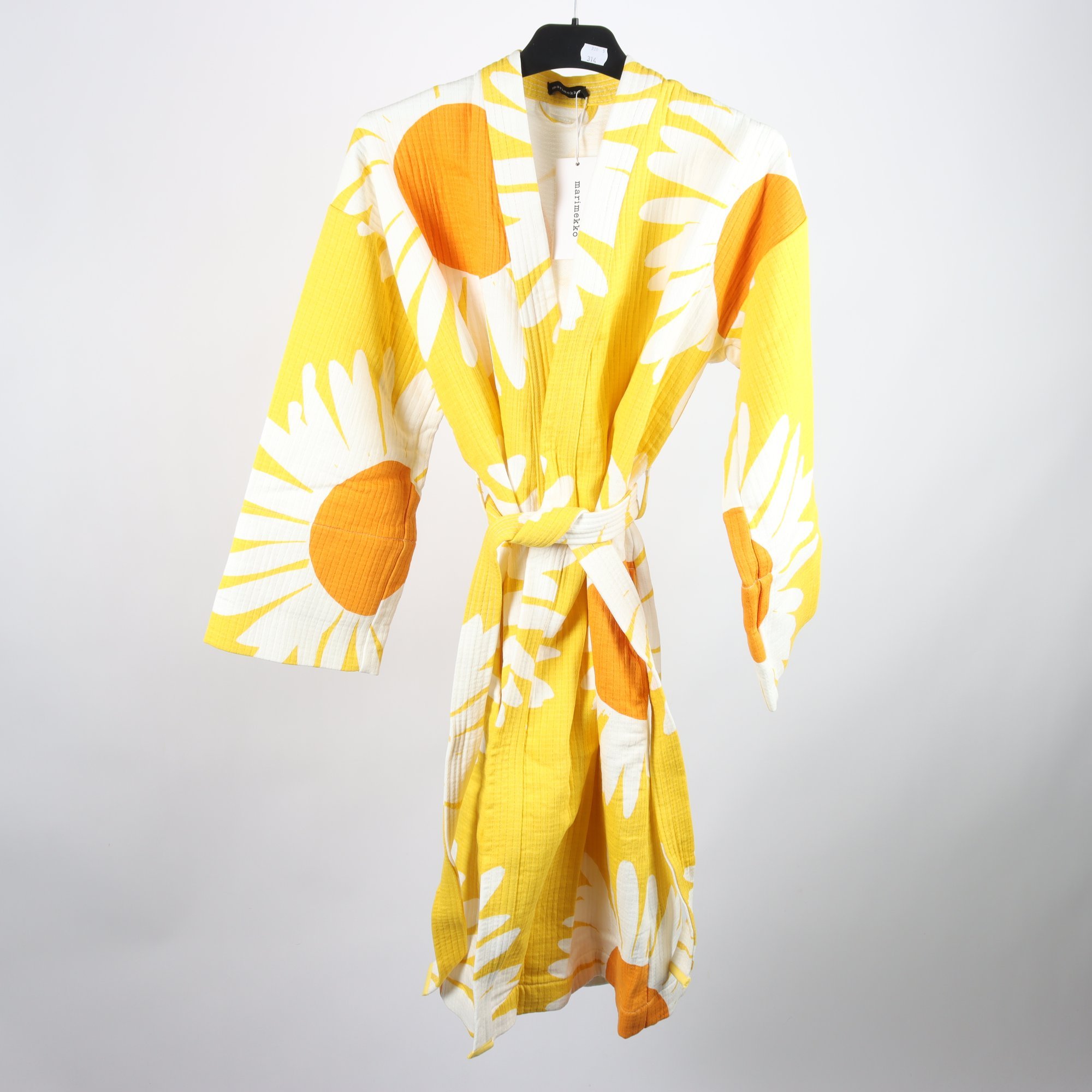 Morgon/badrock, Marimekko, gul, vit, mönstrad, stl. S