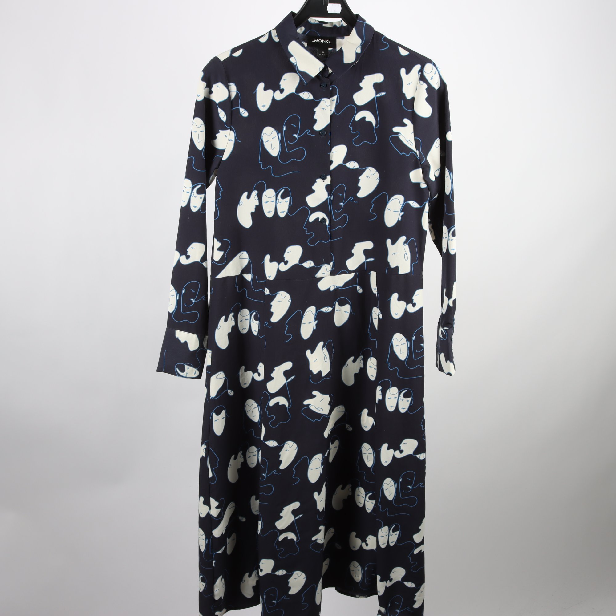 Klänning, Monki, blå, vit, mönstrad, stl. XS