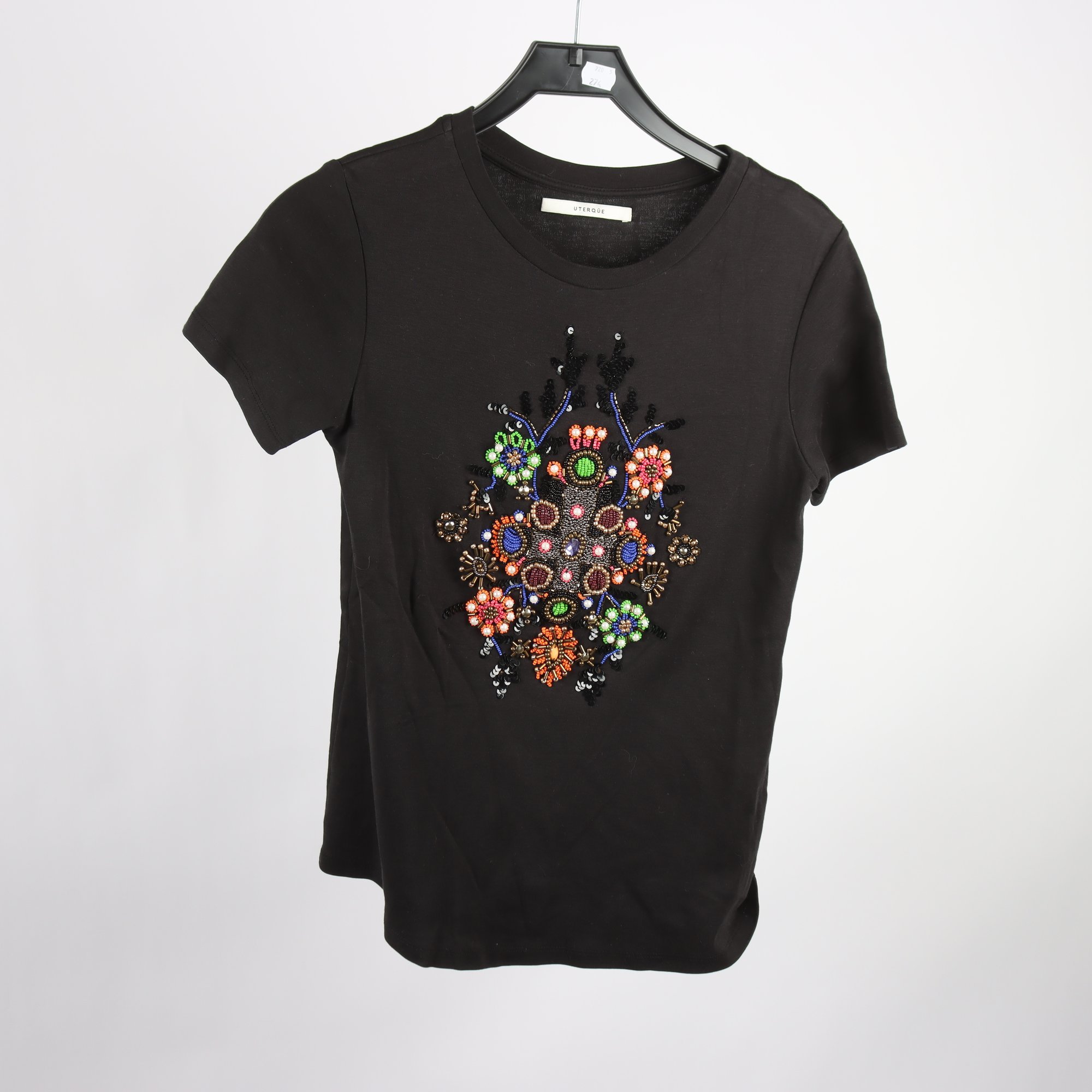 T-shirt, Uterque, svart, pärlor, stl. S