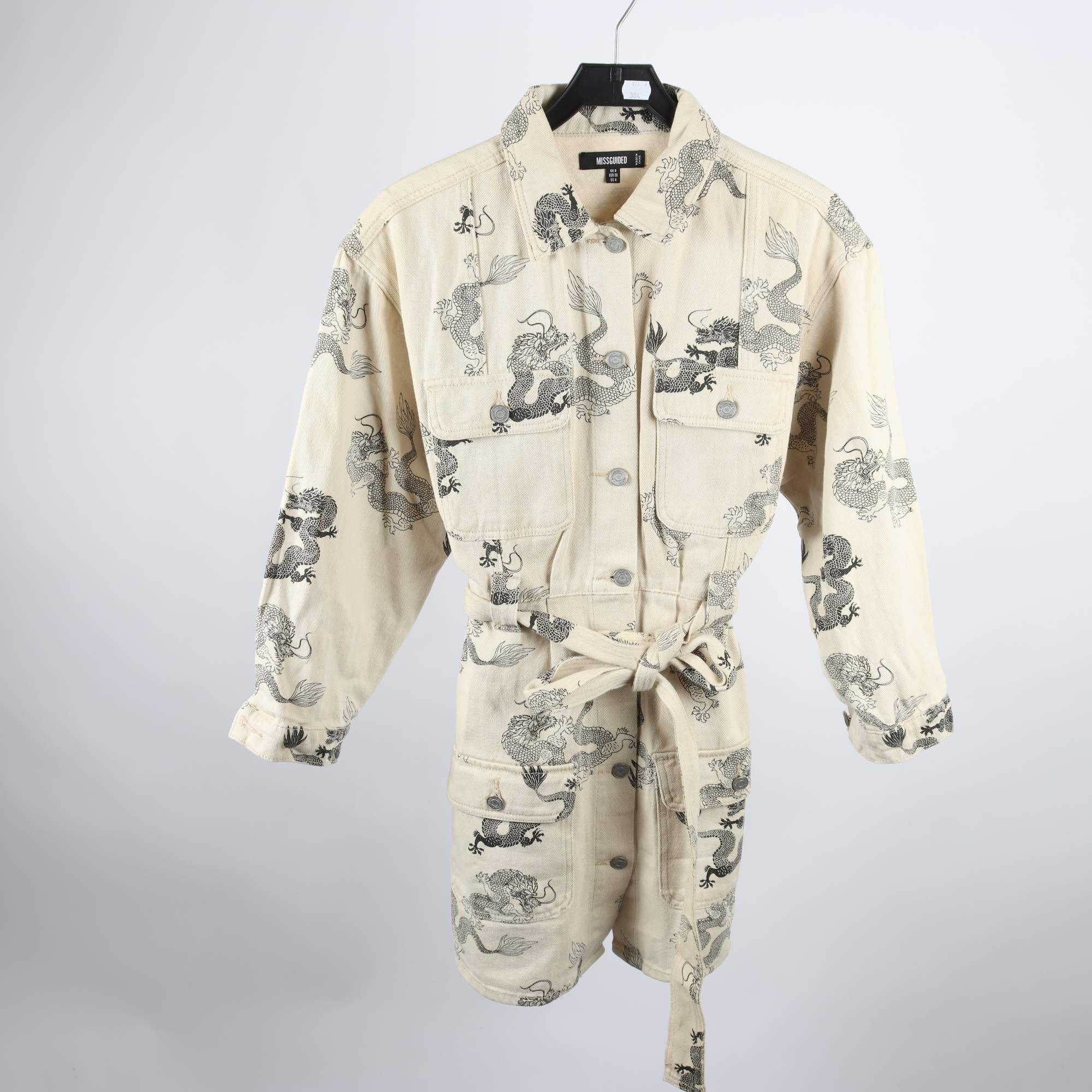 Jeansklänning, Missguided, beige, svart, mönstrad, stl. 36