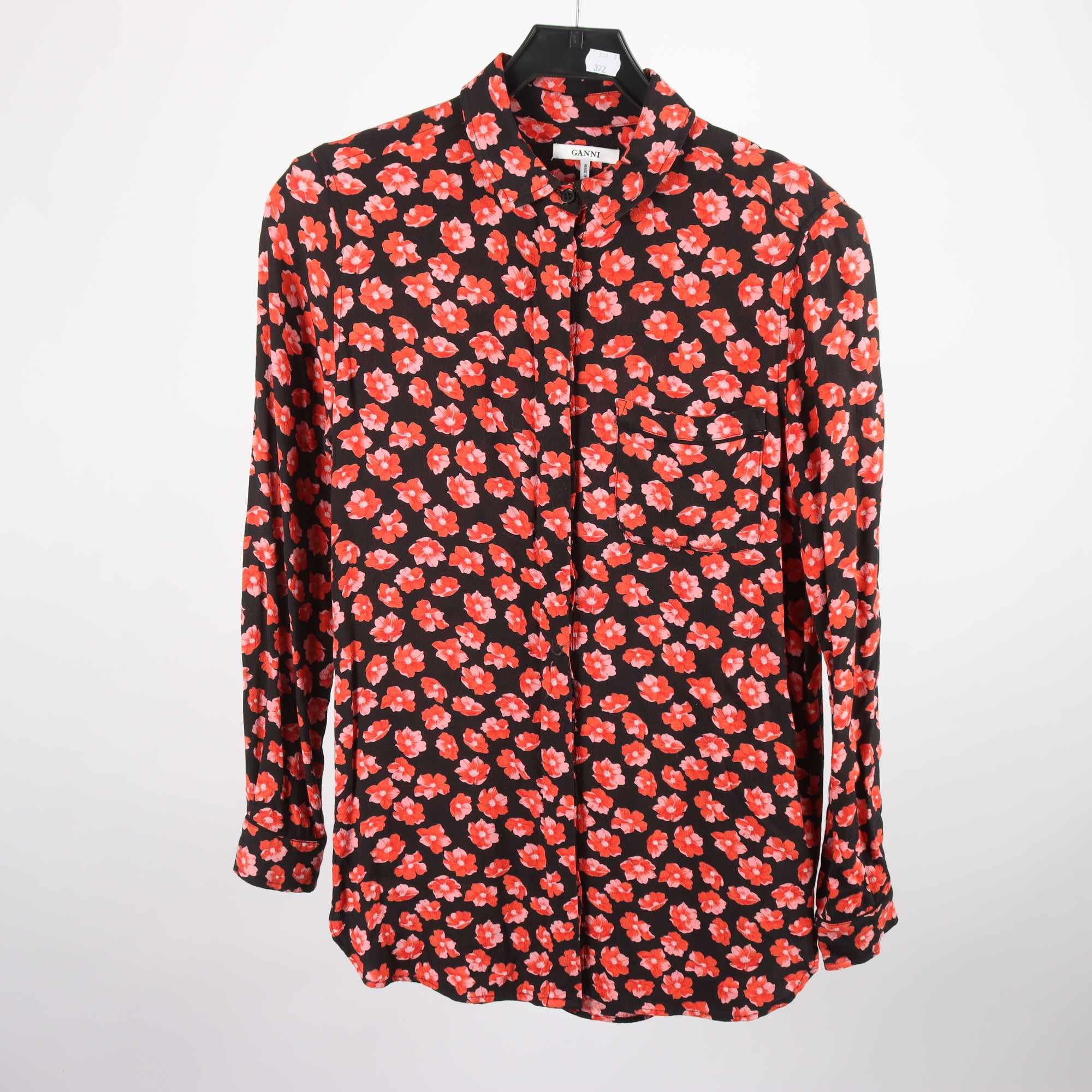 Blus, Ganni, svart, blommig, stl. 34