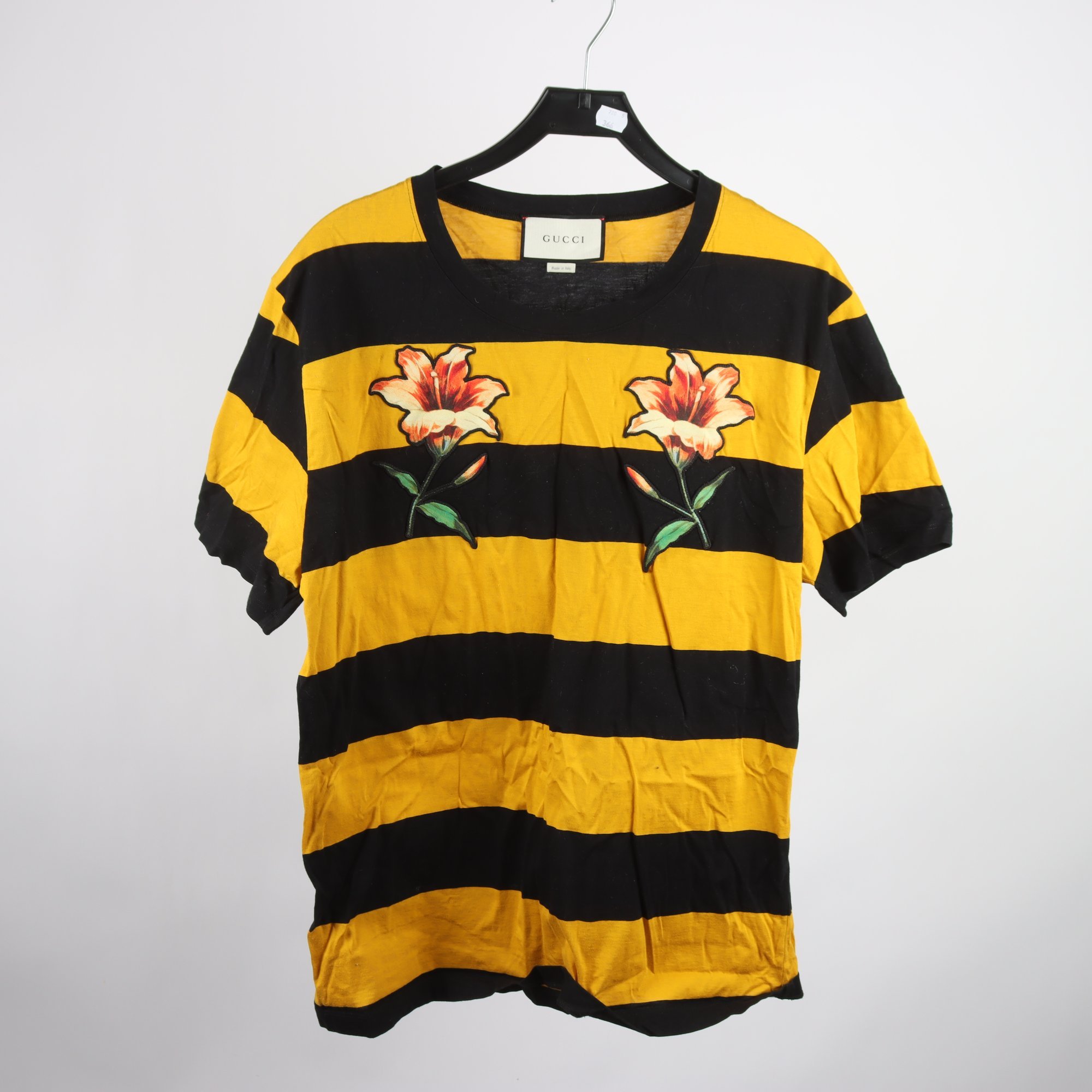 T-shirt, Gucci, gul, svart, randig, stl. XXL