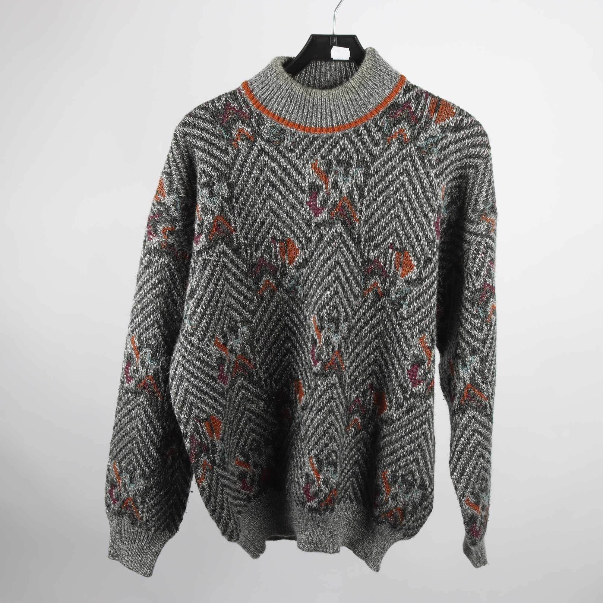 Tröja, StinZoni, grå, grön, ullmix, retro, stl. L.