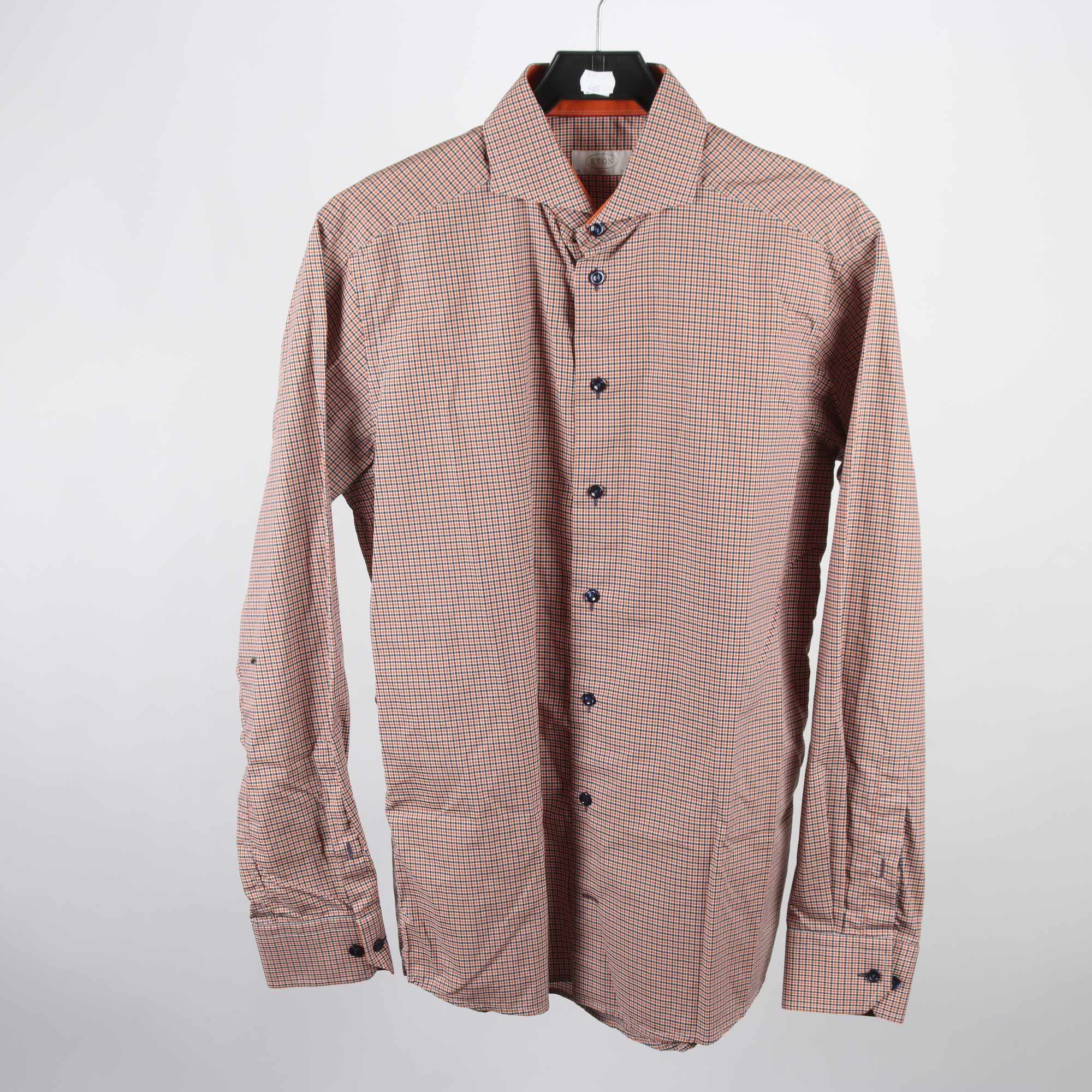 Skjorta, Eton, rutig, orange, slim, stl. 40.