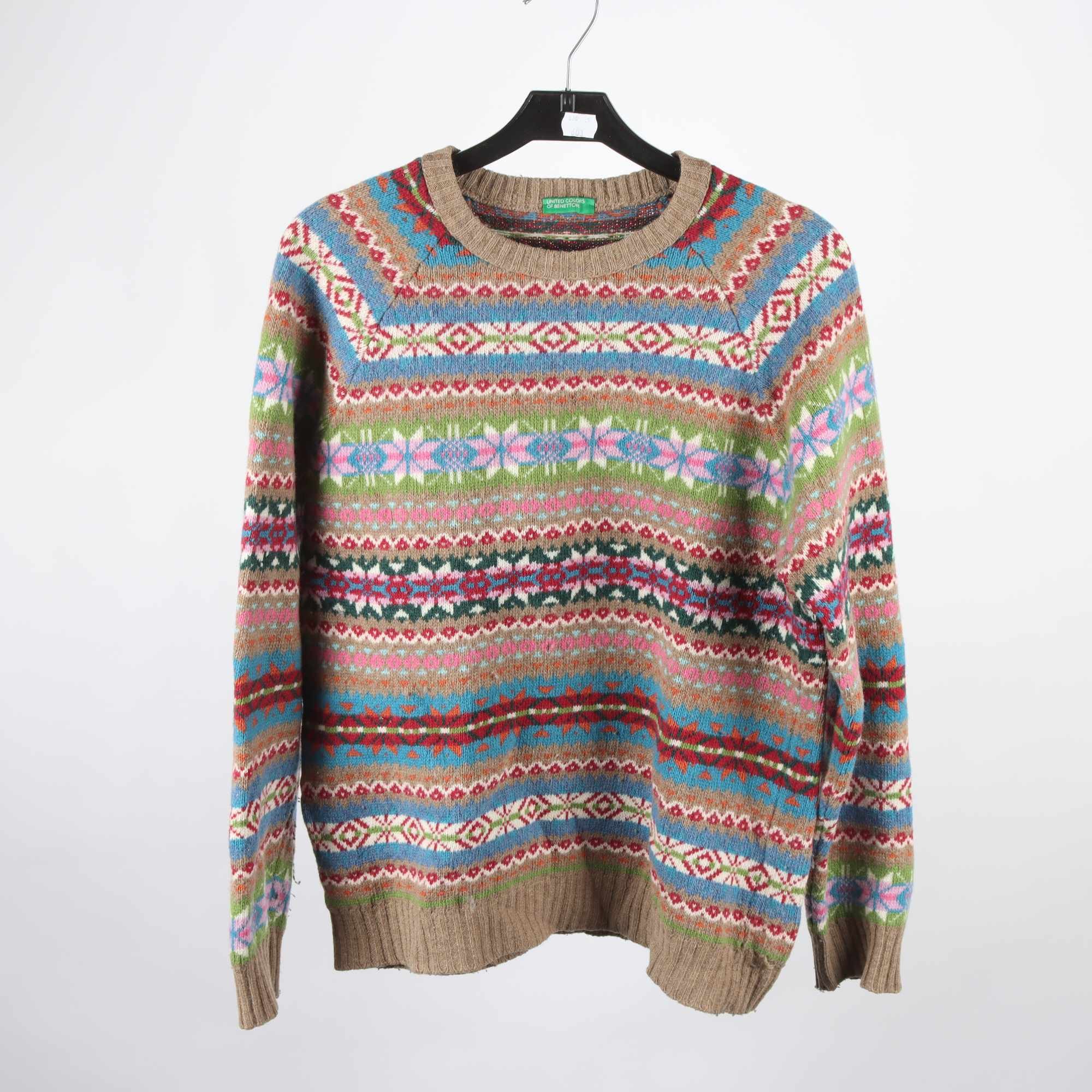 Tröja, Benetton, mönstrad, rosa, blå, ull, stl. ca. S.