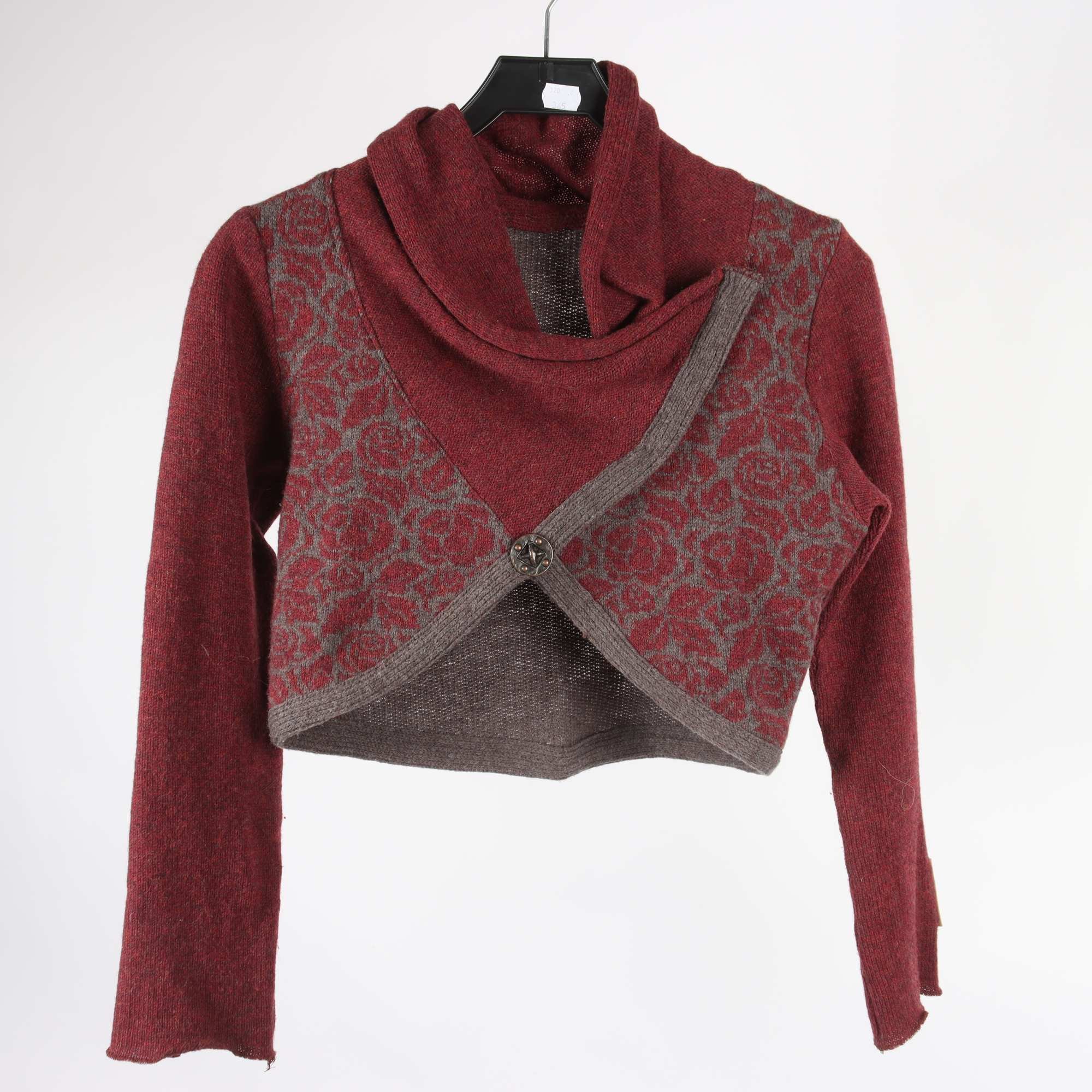 Kofta, LeWi Design, vinröd, grå, ull, stl. ca. XS.