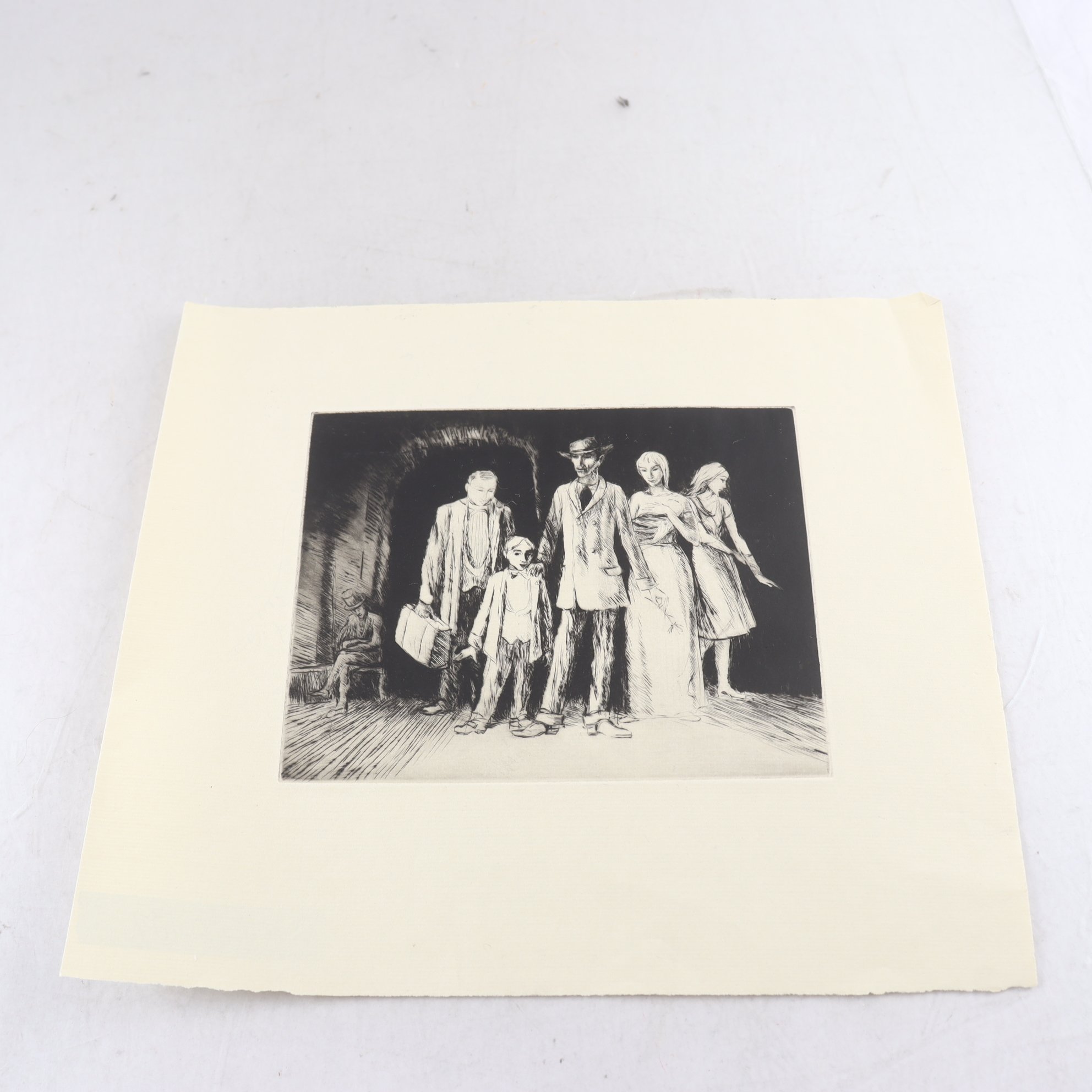 Etsning, Främlingarna, Börje Sandelin, sign. a tergo. Samfraktas ej.