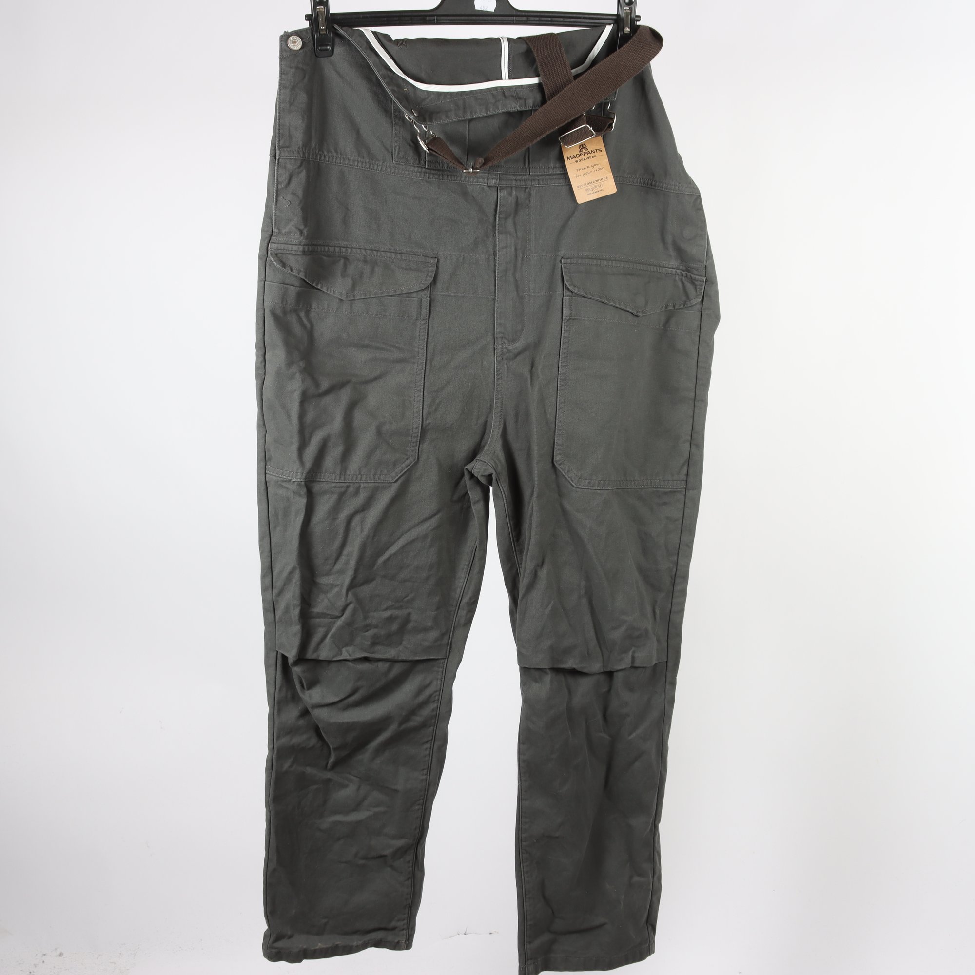 Hängselbyxor, Madepants Workwear, grå, stl. L.