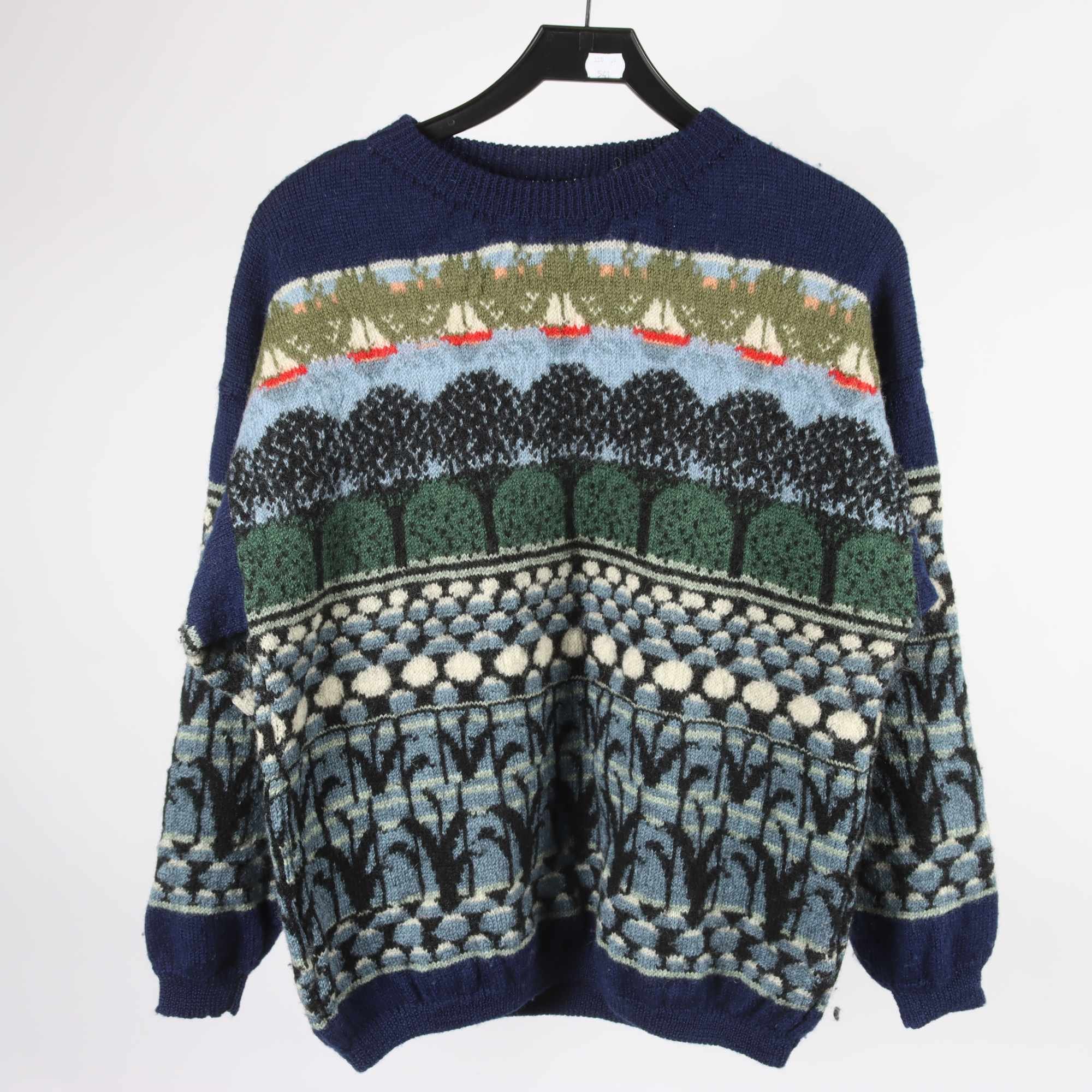 Tröja, Okänd, blå, grön, ull, stl. ca. S/M.