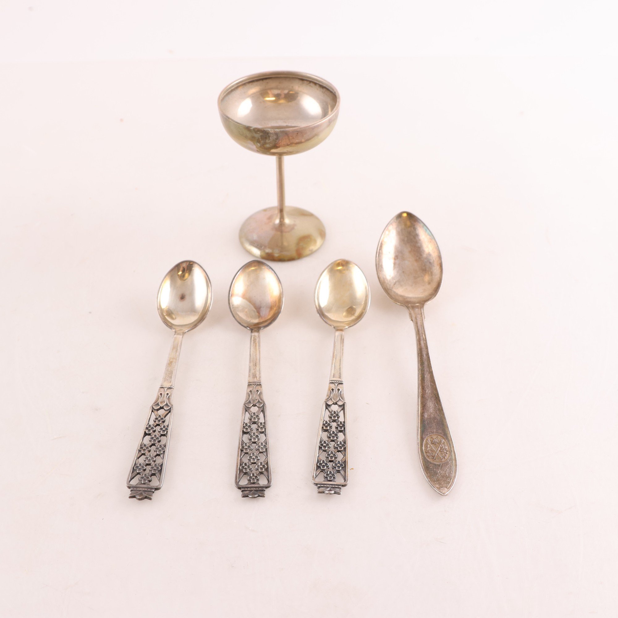 Skedar & skål, silver, stämpade katfot och S.