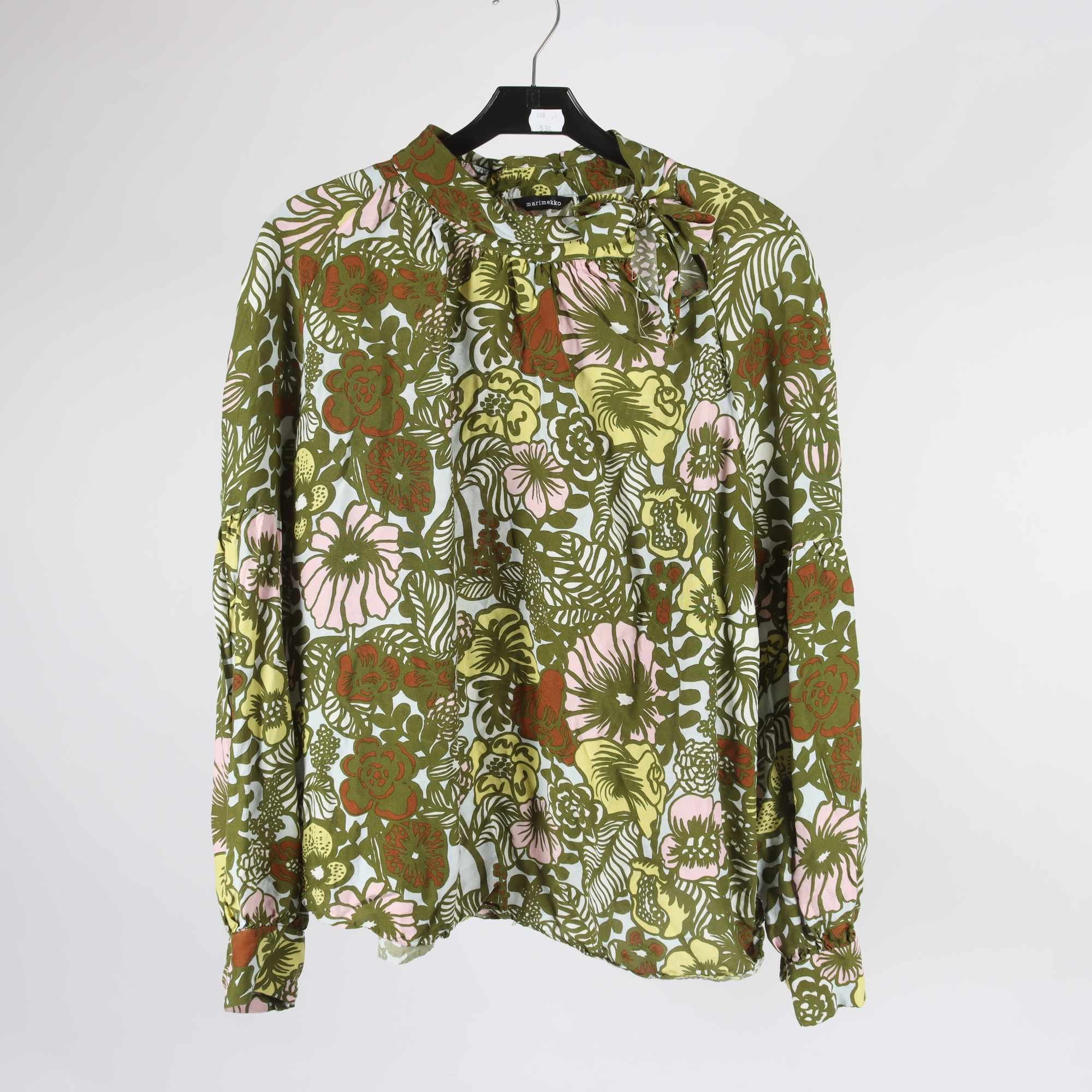 Blus, Marimekko, mönstrad, grön, gul, stl. 42.