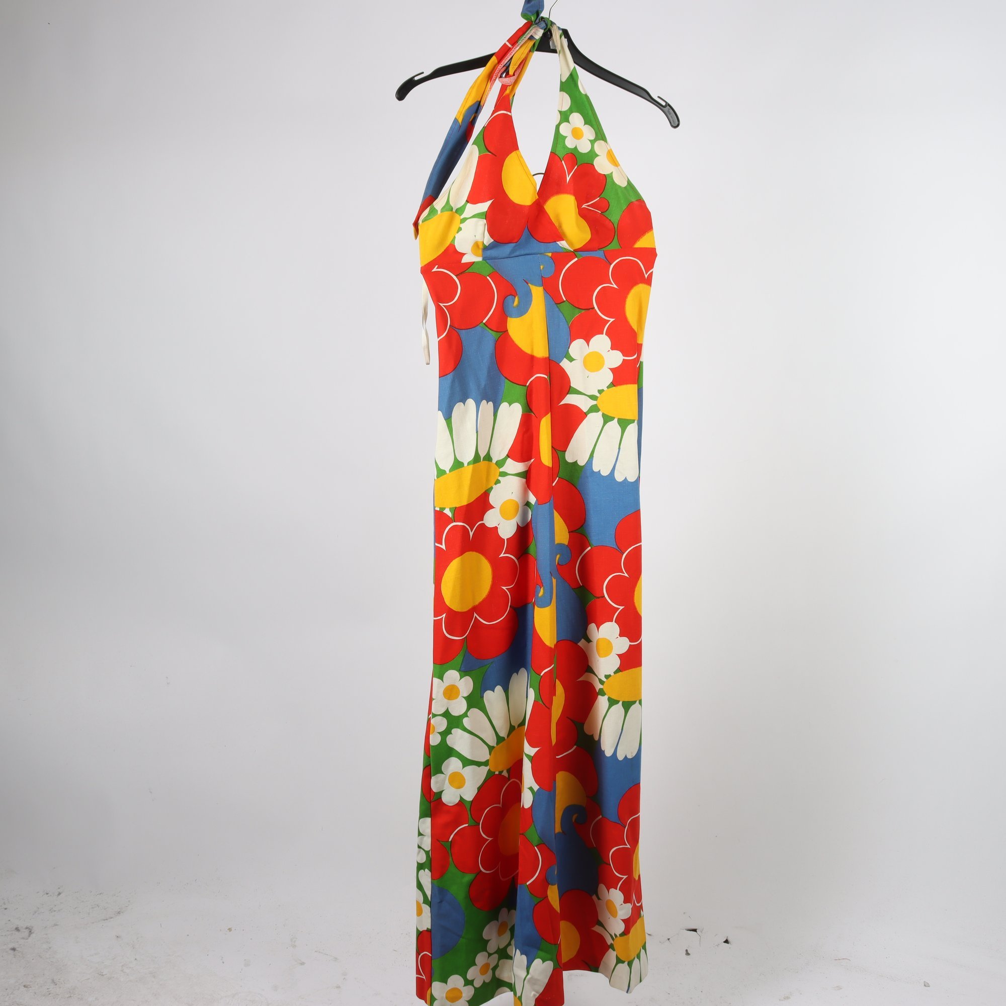 Klänning, Okänd, blommig, grön, röd, retro, stl. ca. XXS.