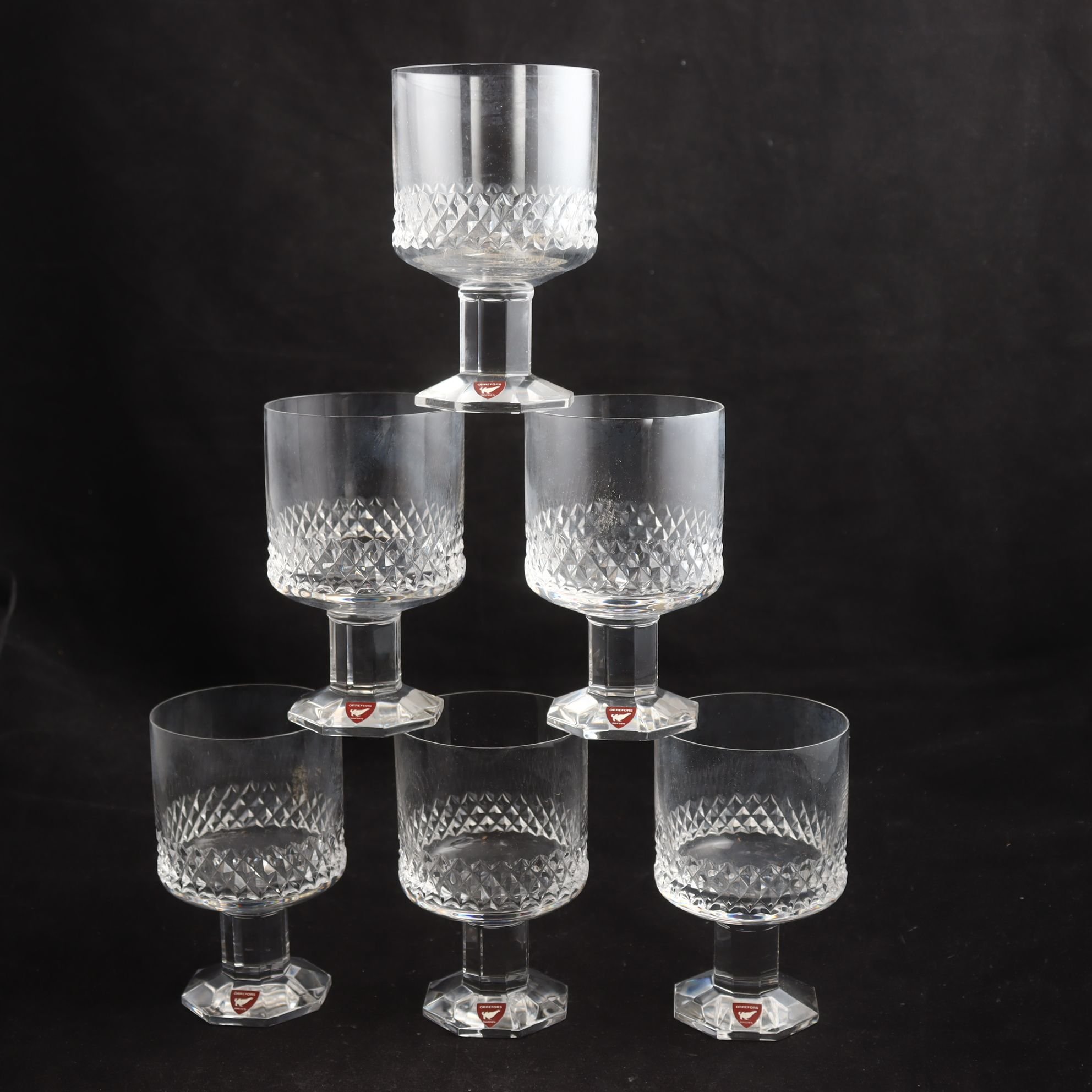 Vinglas, Gustav II Adolf, Nils Landberg, Orrefors, 6 st. Samfraktas ej