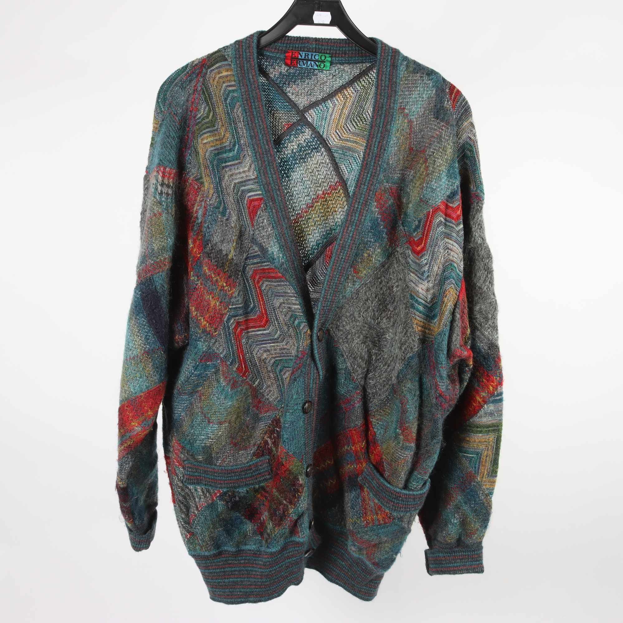 Kofta, Enrico Ermano, grå, blå, ull, super kid mohair, stl. 56.