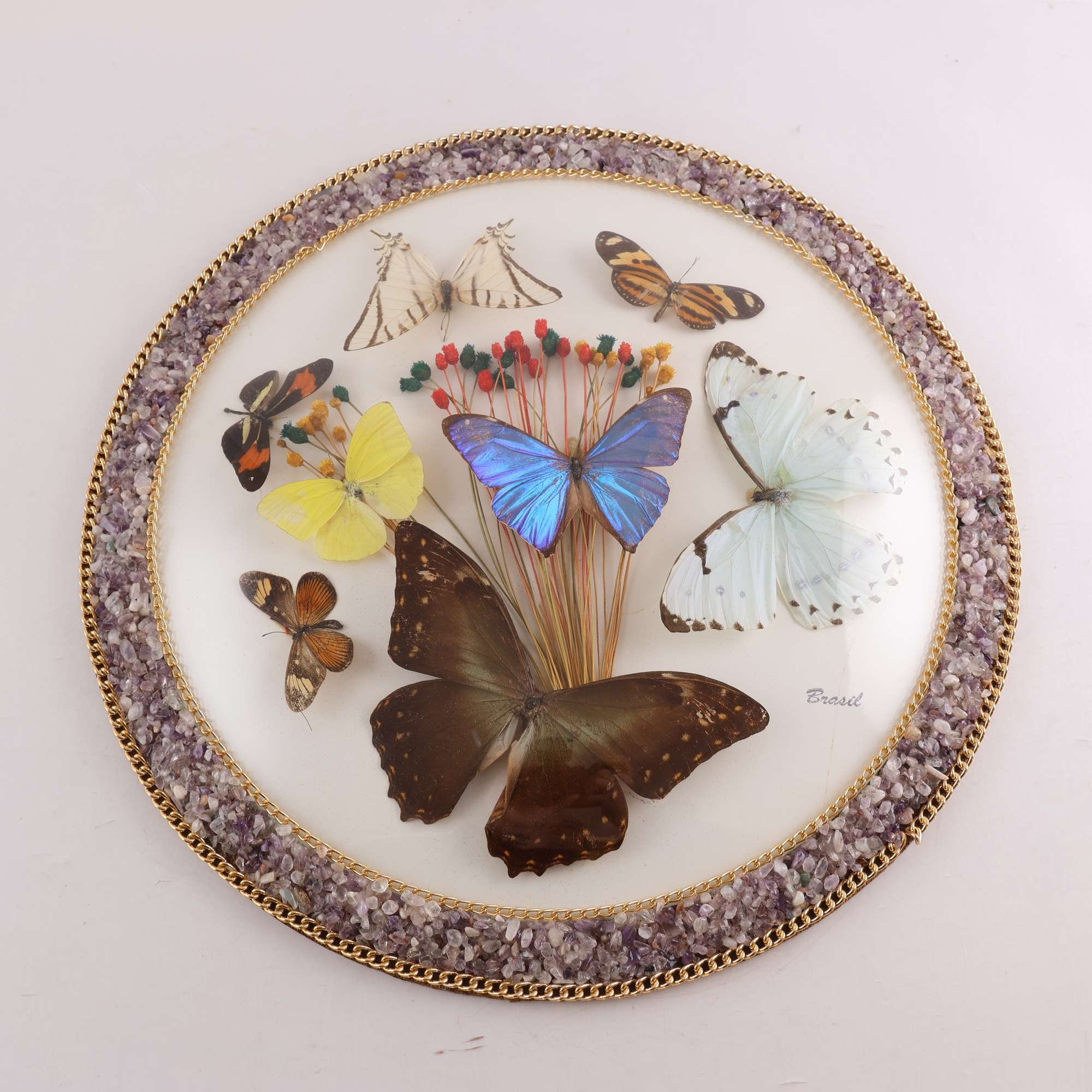 Tavla, Taxidermi, Fjärilar, kristaller. Samfraktas ej