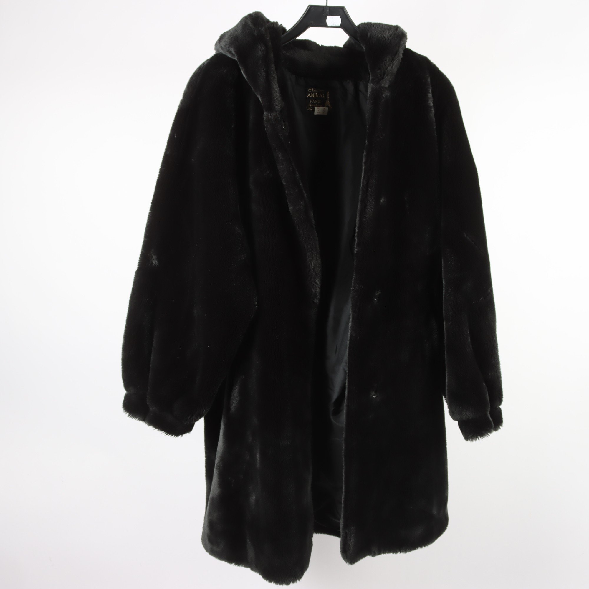 Pälsjacka, Creation Aniral Paris, svart/grön, ej äkta, stl. 36.