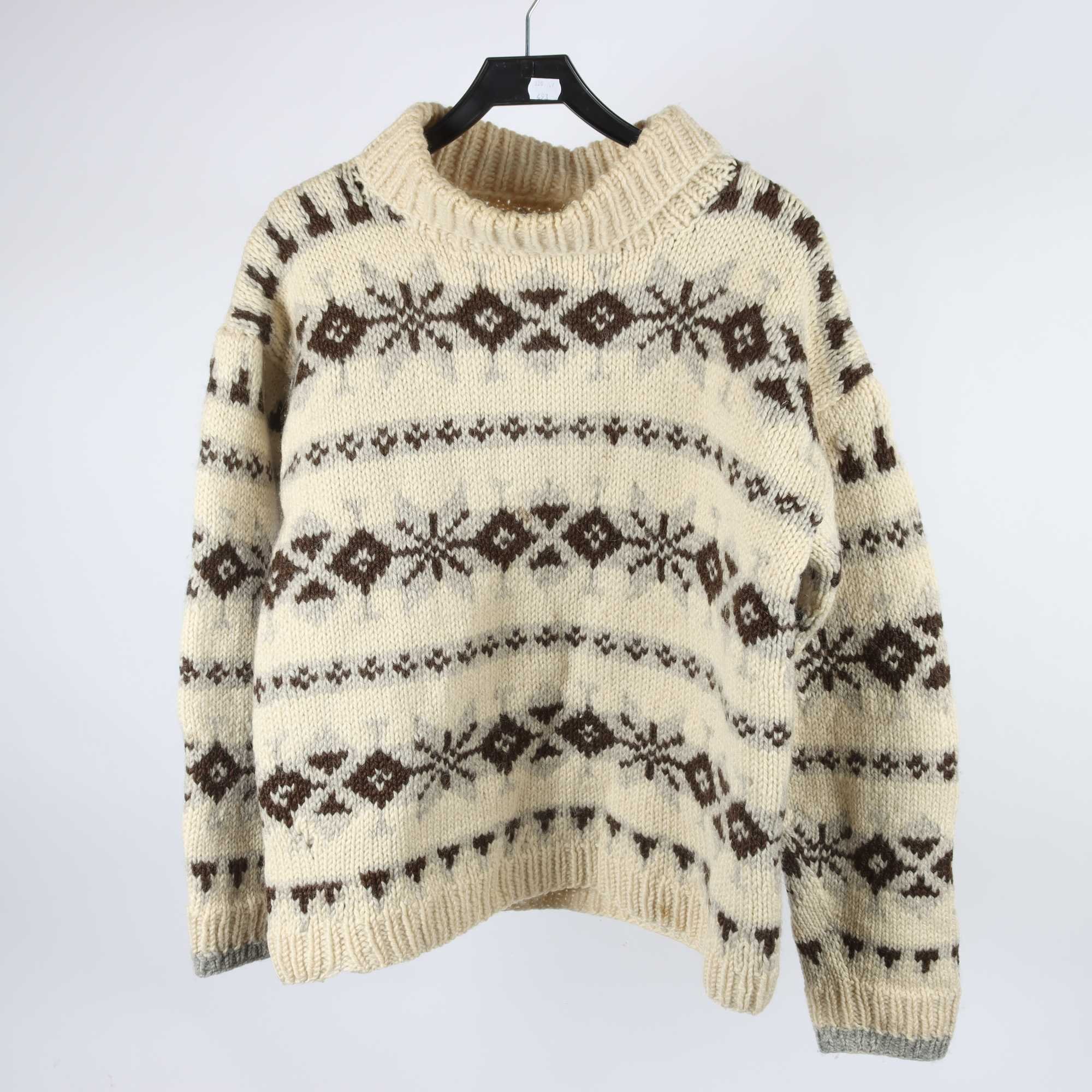 Tröja, Okänd, beige, blå, brun, ull, stl. ca. M.