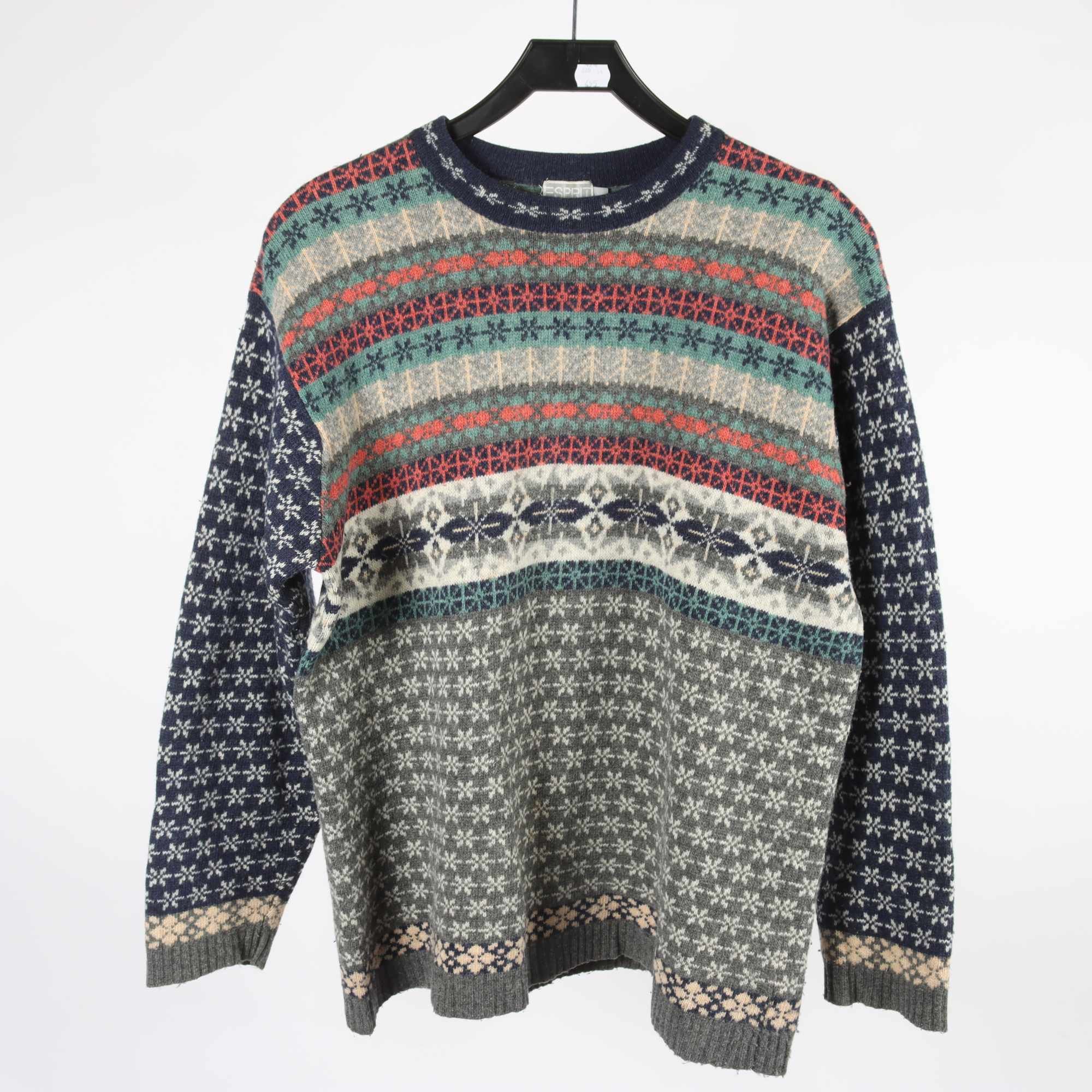 Tröja, Esprit, blå, orange, grå, lammull, slt. M.