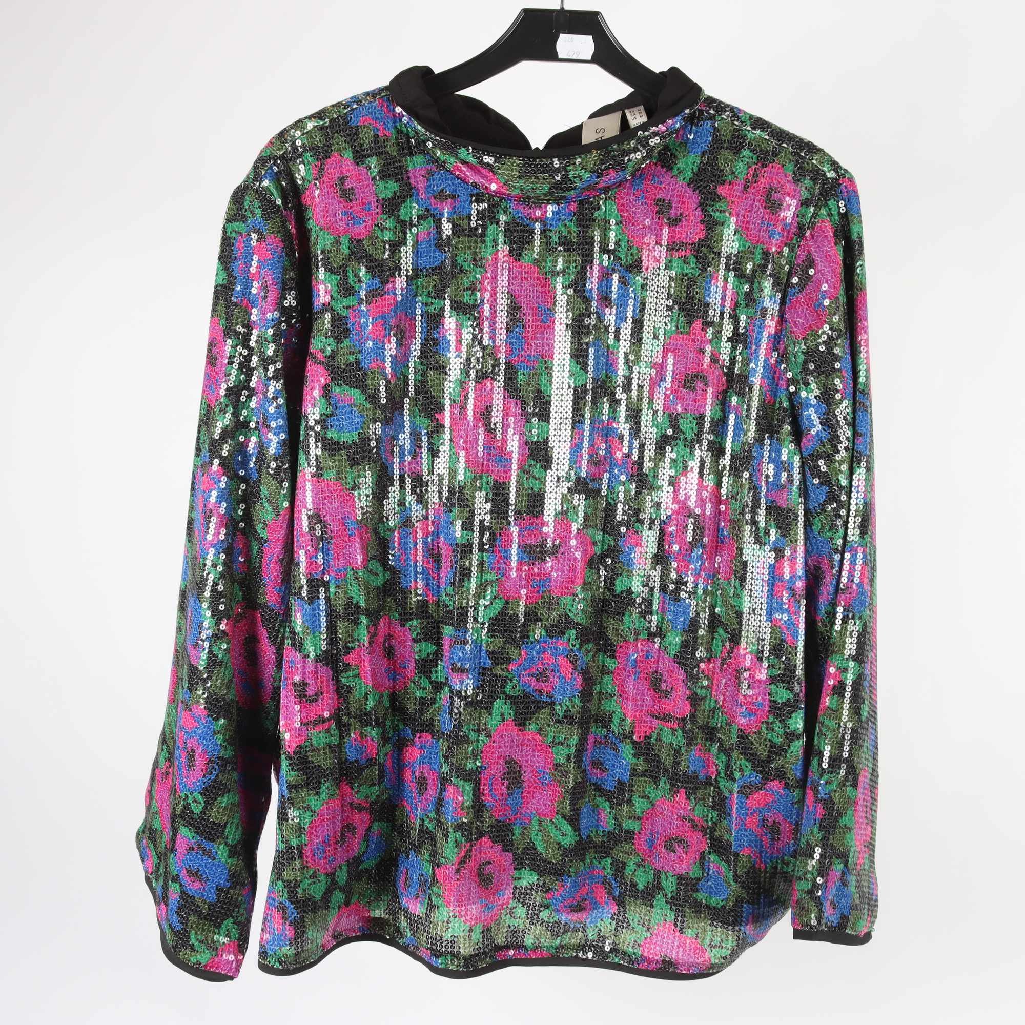 Blus, Y.A.S, blommig, rosa, grön, paljetter, stl. M.