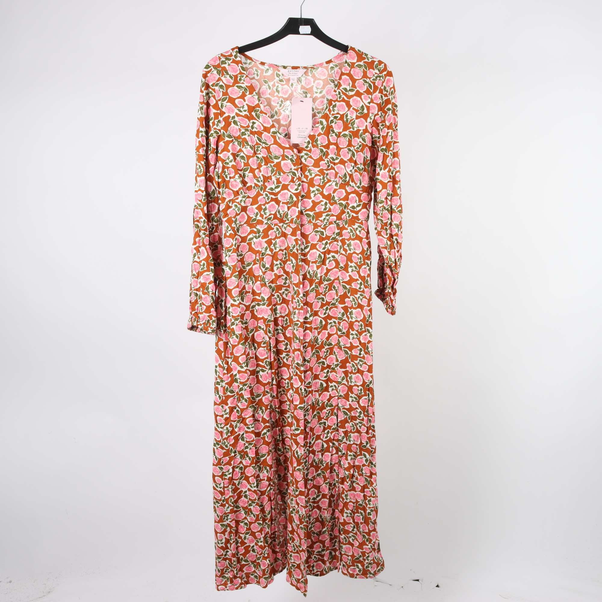 Klänning, Petites, blommig, brun, rosa, stl. 38.