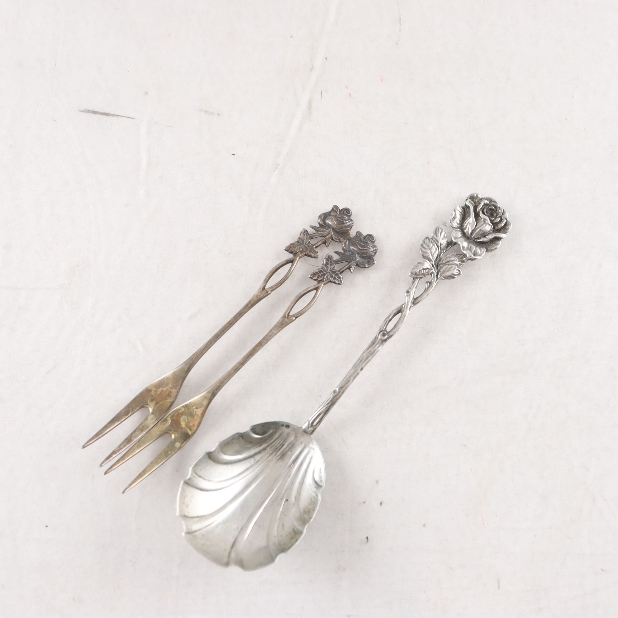 Sockersked, 830, sillgafflar 813, Finland, silver, modell Rose, 3 st
