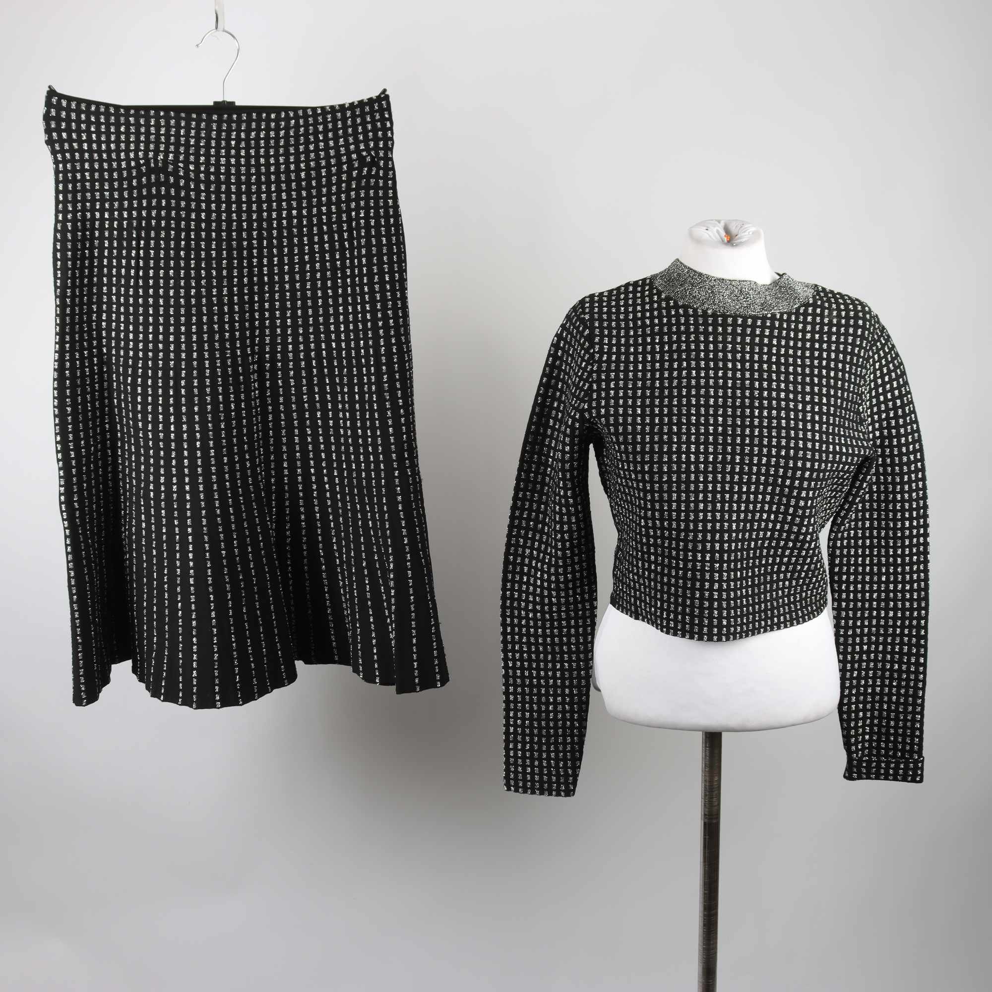 2-delat set, tröja/kjol, & Other Stories, svart, silver, stl. S