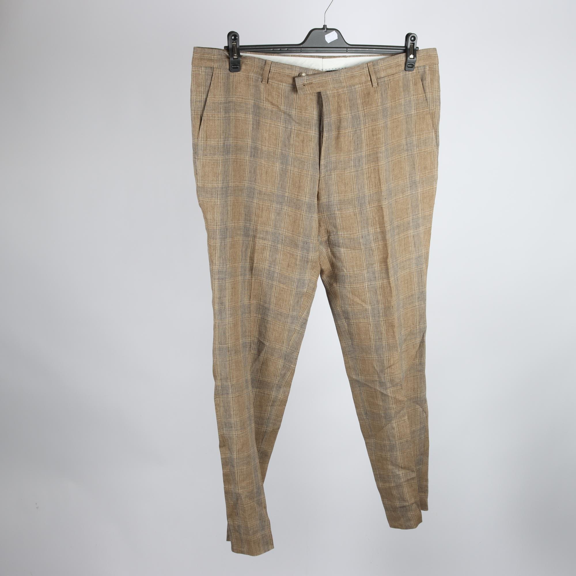 Byxor, Sand, brun, rutig, 100% lin, stl. 56.