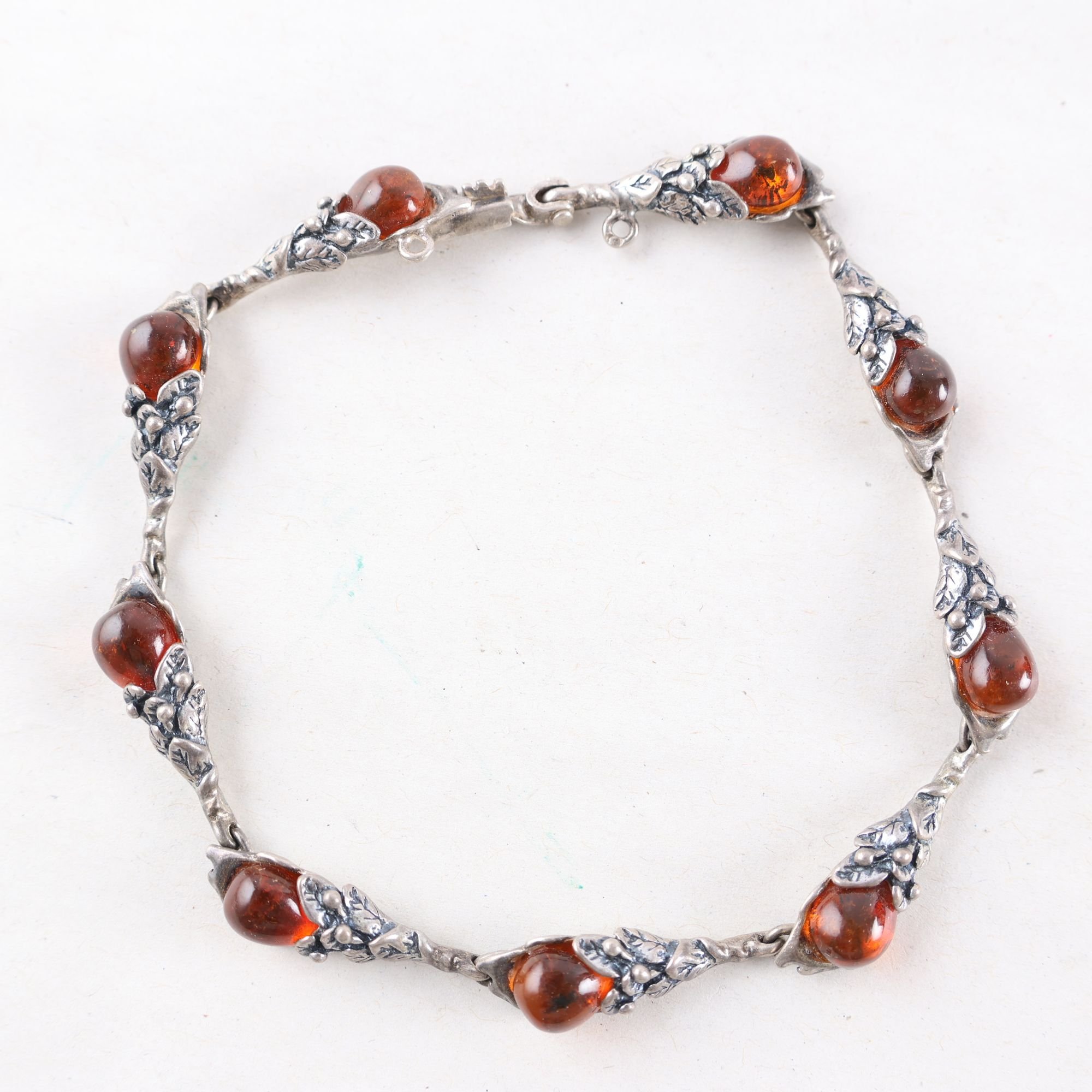 Armband, silver, bärnsten, brv: 15.8g