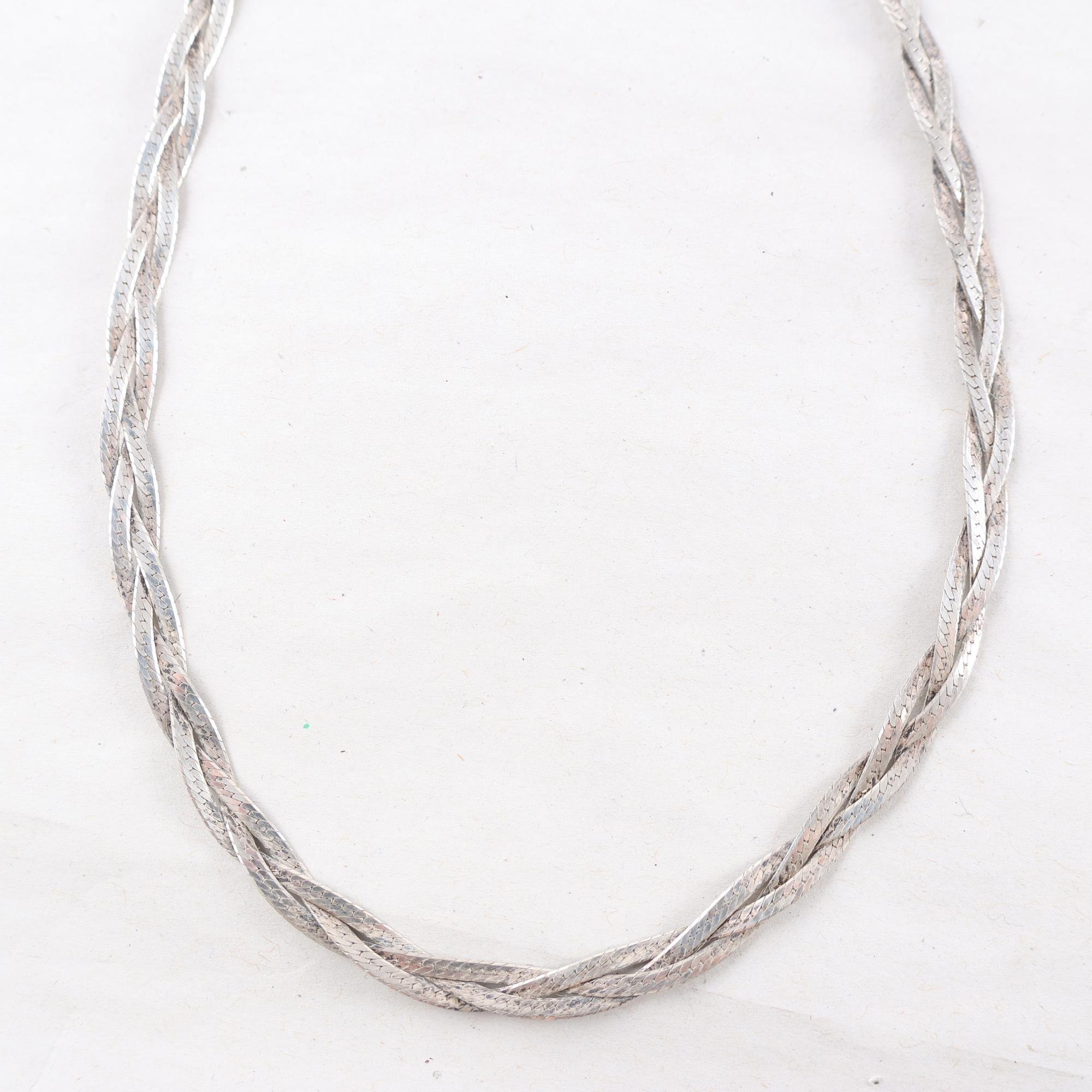 Halsband, silver, flätad, manglad, vikt: 9.2g