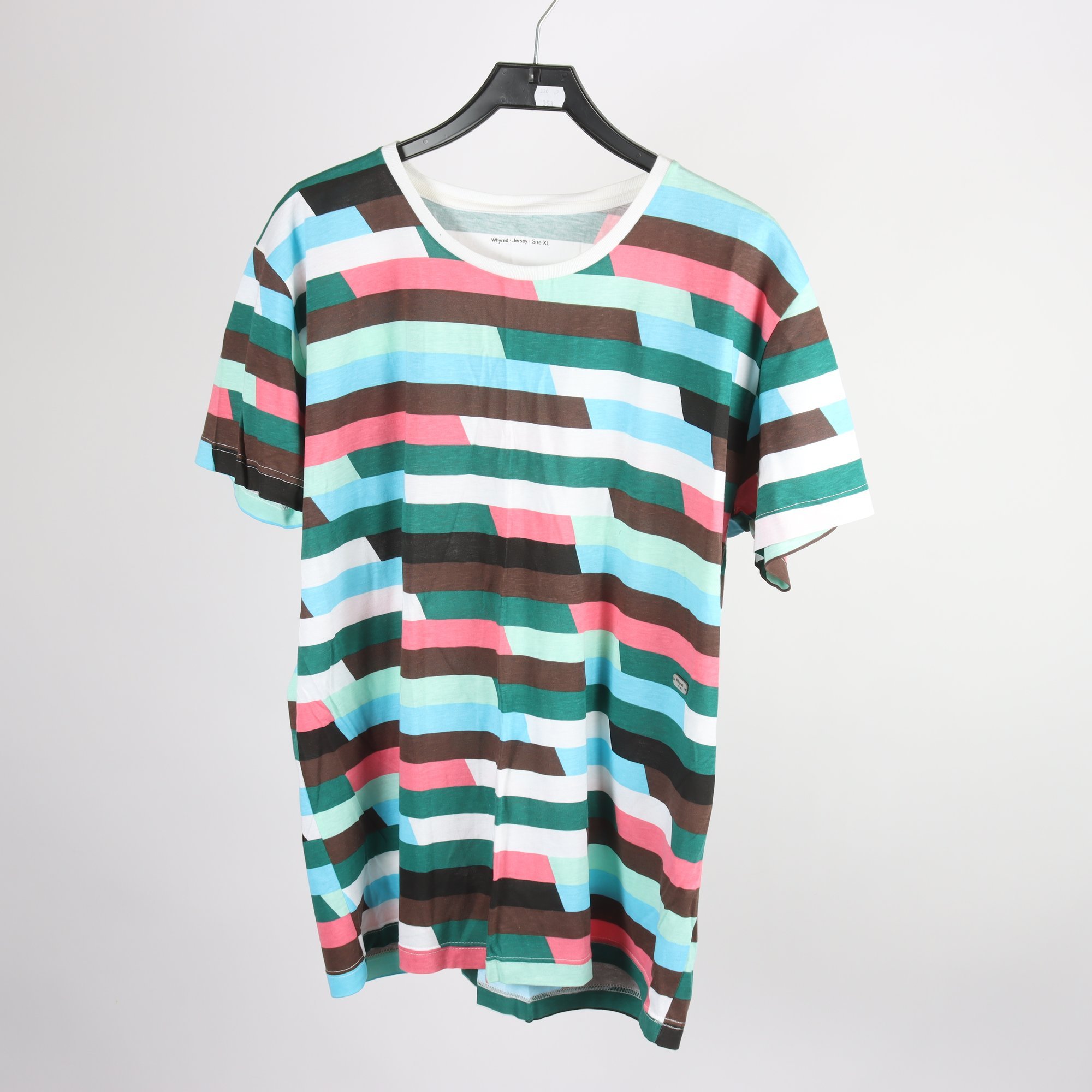 T-shirt, Whyred, randig, blå, grön, stl. XL.