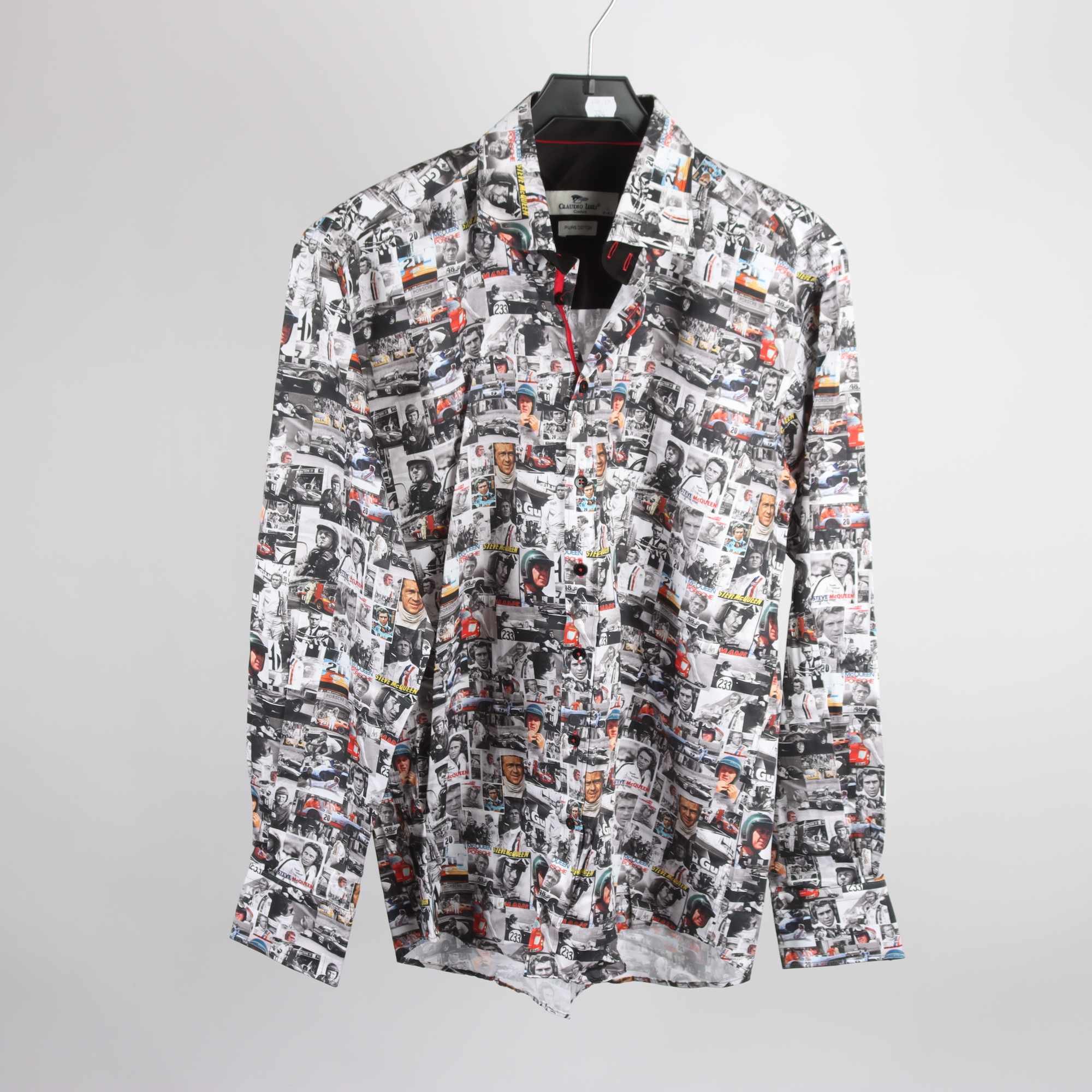 Skjorta, Claudio Lugli, Steve McQueen, Porsche, svart, grå, stl. L.