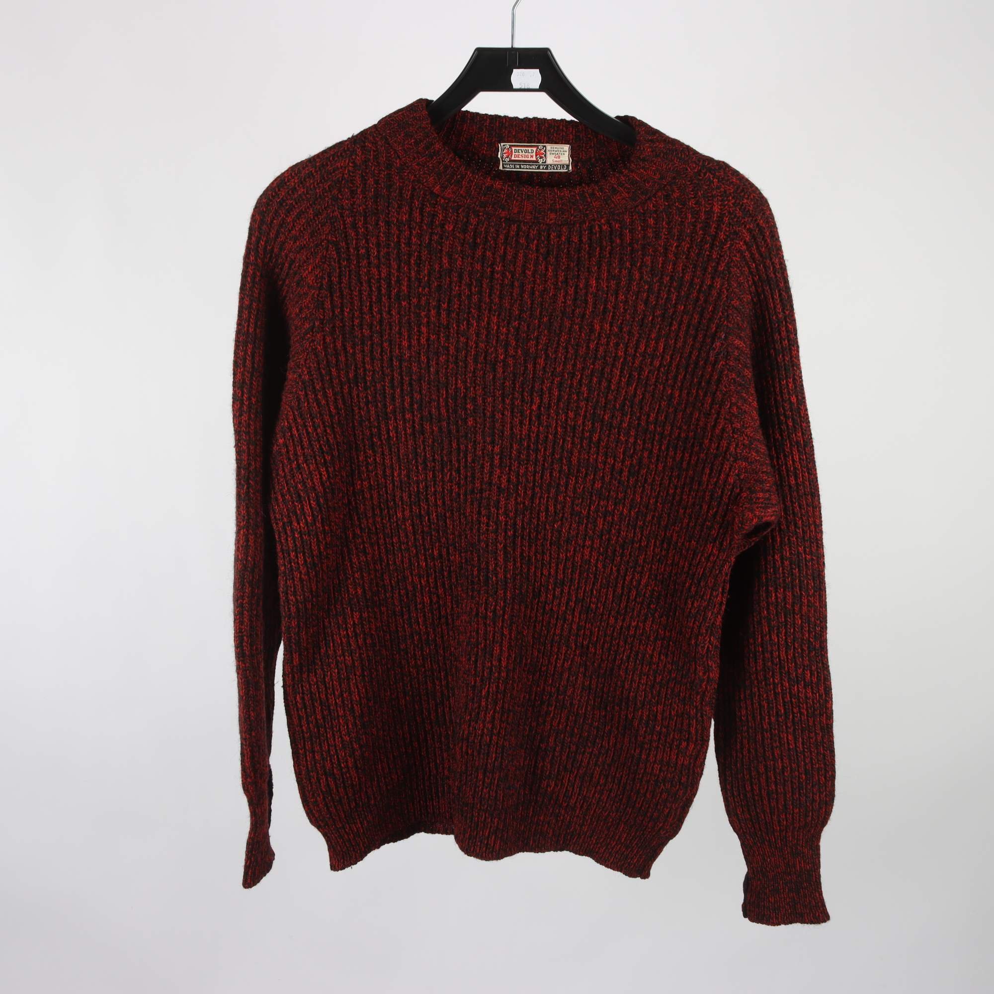 Tröja, Devold Design, svart, roströd, ull, retro, stl. 48.