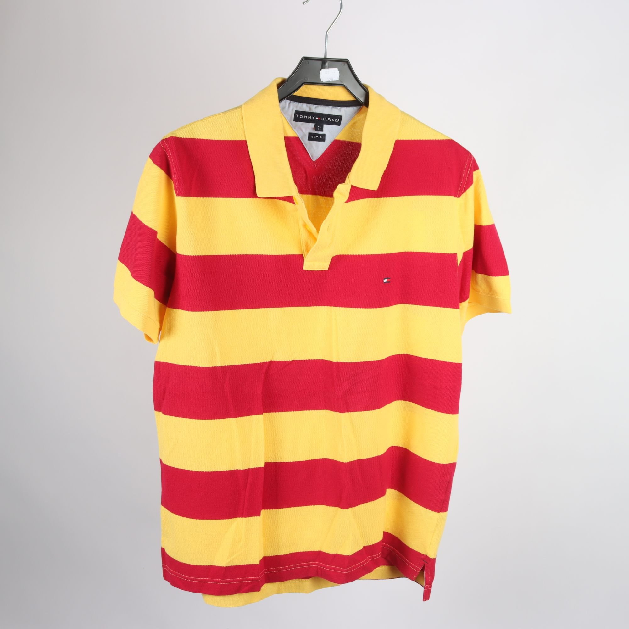 Piké, Tommy Hilfiger, randig, röd, gul, stl. XL.