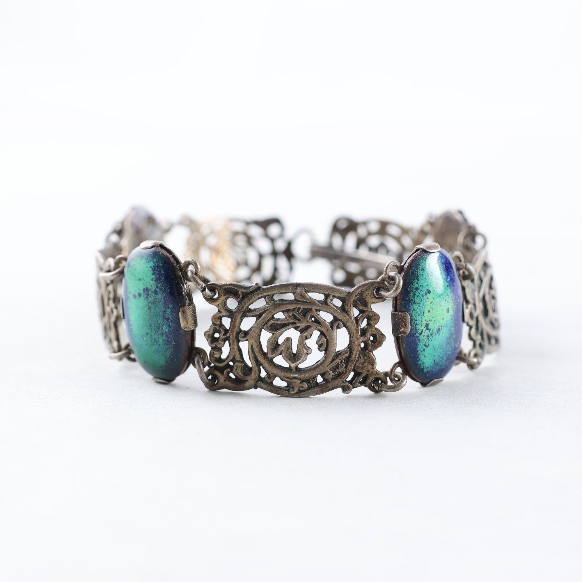 Armband, silver, emaljdekor, vintage, brv: 21.6g