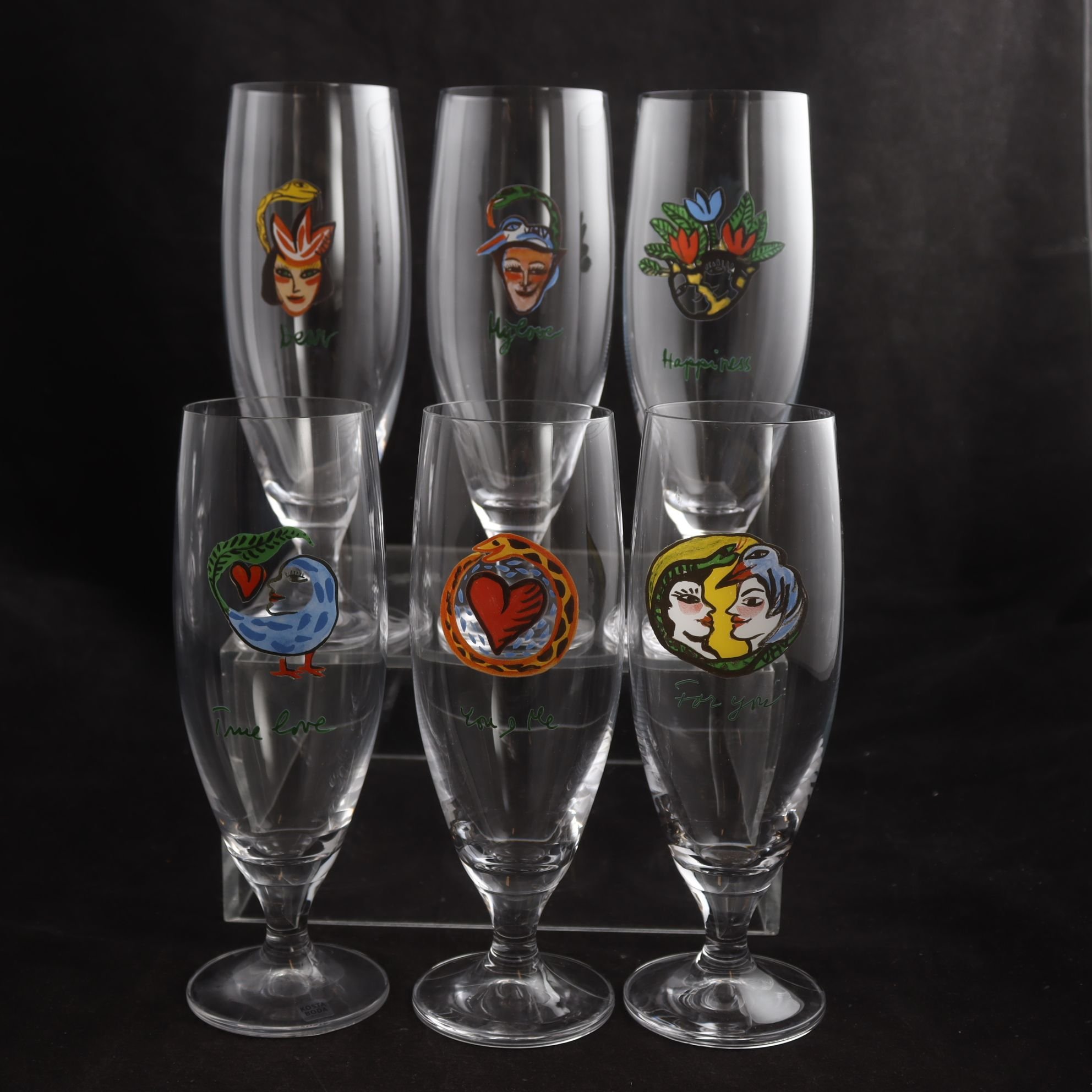 Ölglas, Kosta Boda, ”Friendship”, Ulrica Hydman Vallien, 6 st. Samfraktas ej.