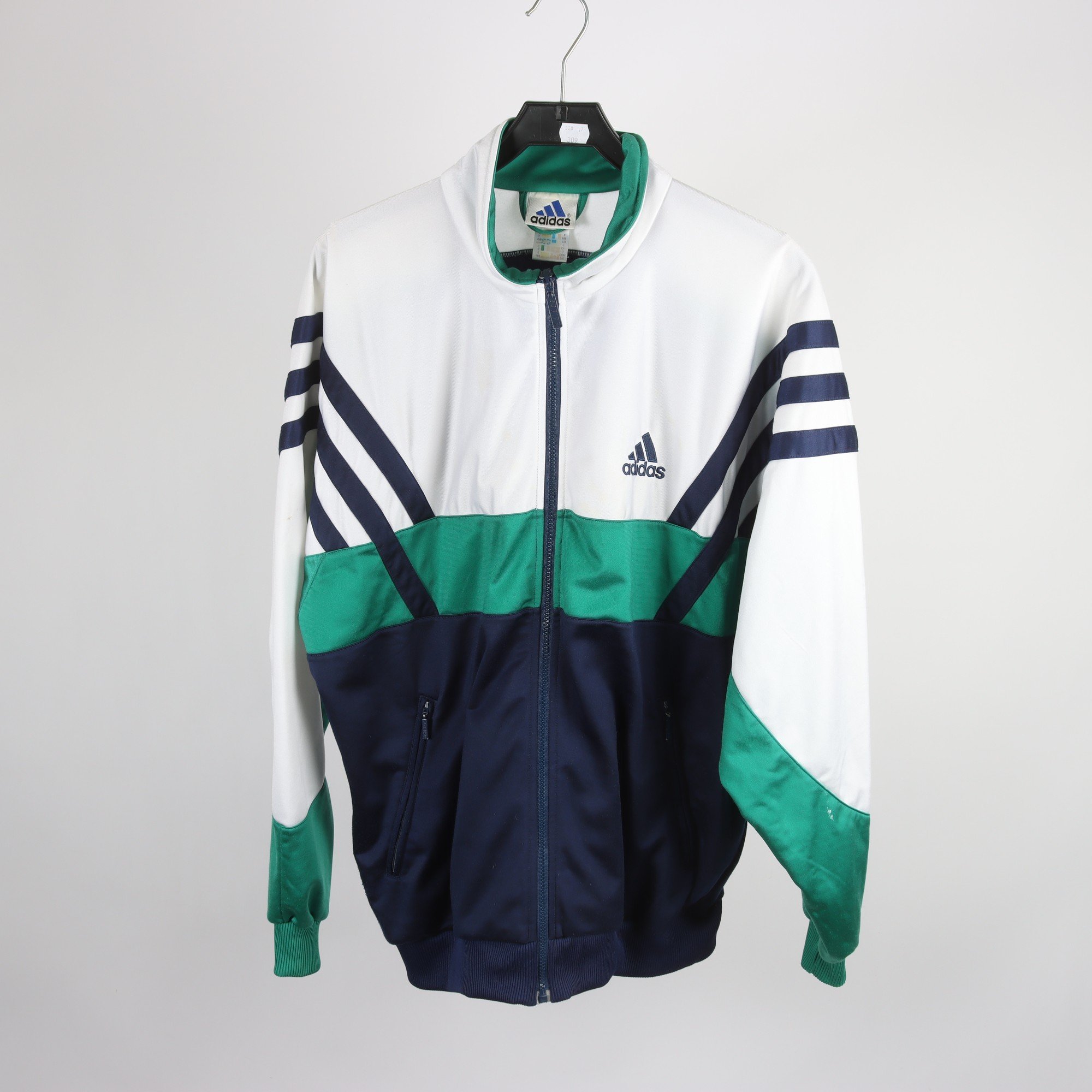 Träningsjacka, Adidas, grön, blå, retro, stl. ca. L.
