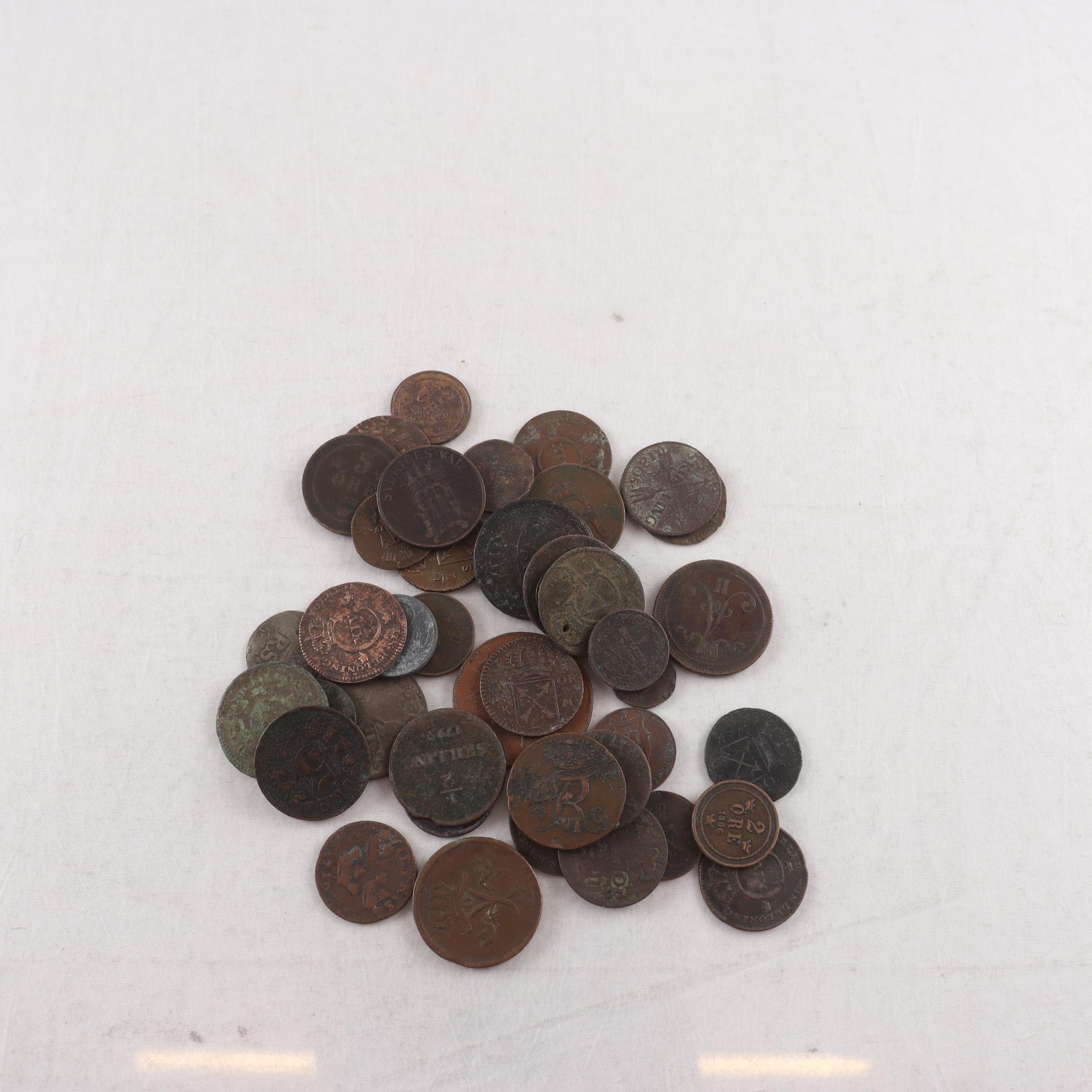 Samling med svenska kopparmynt, 1700-tal till 1900-tal