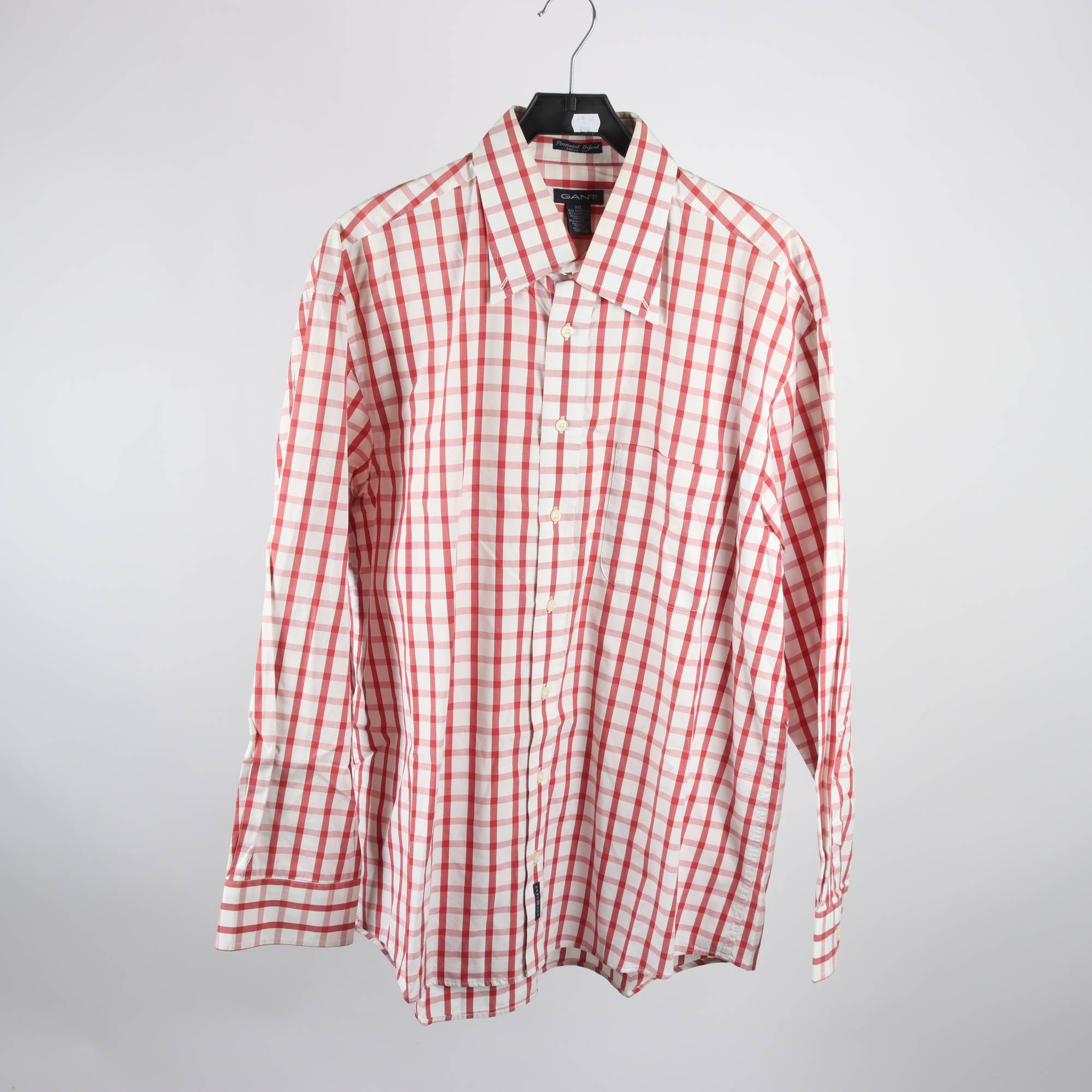 Skjorta, Gant, vit, röd, rutig, stl. XXL.