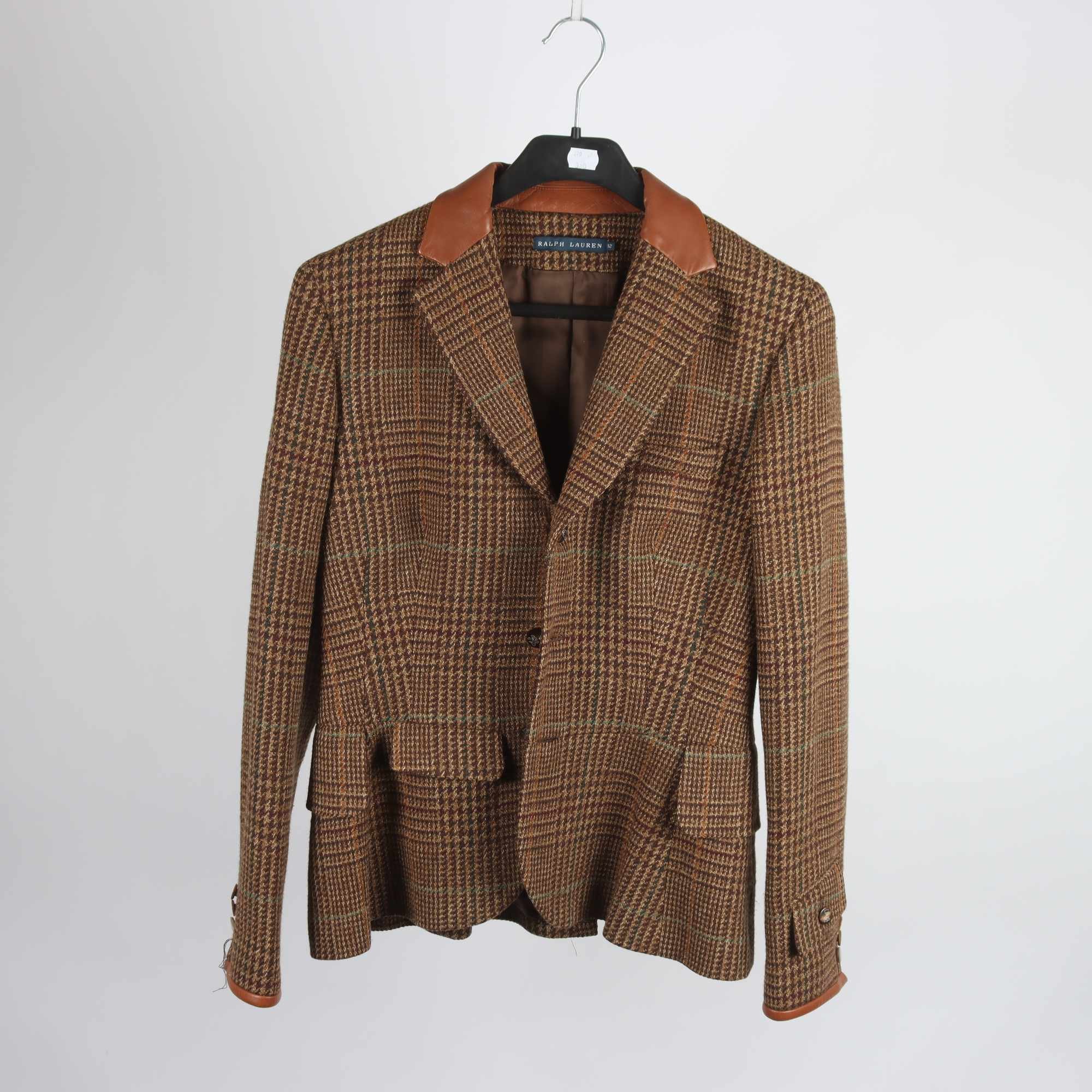 Kavaj, Ralph Lauren, brun, rutig, ull, stl. 12.