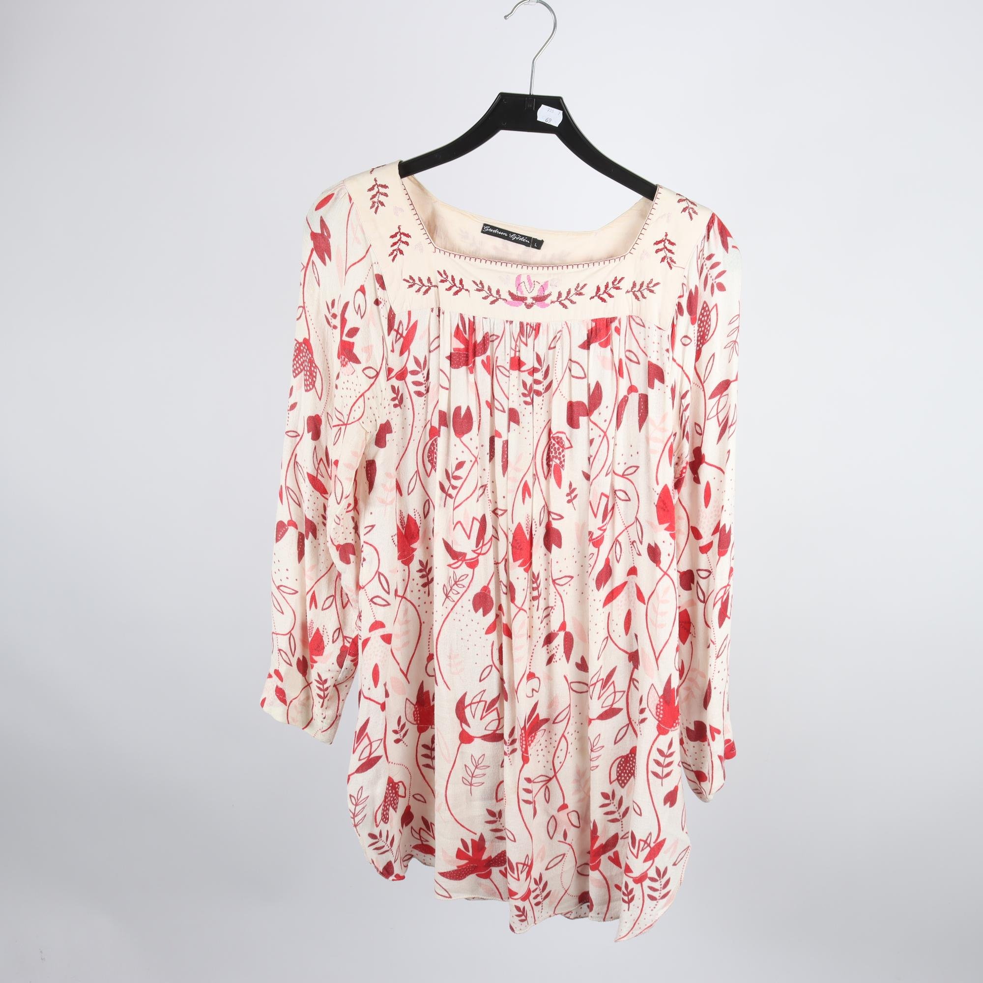 Blus, Gudrun Sjödèn, vit, röd, mönstrad, stl. L