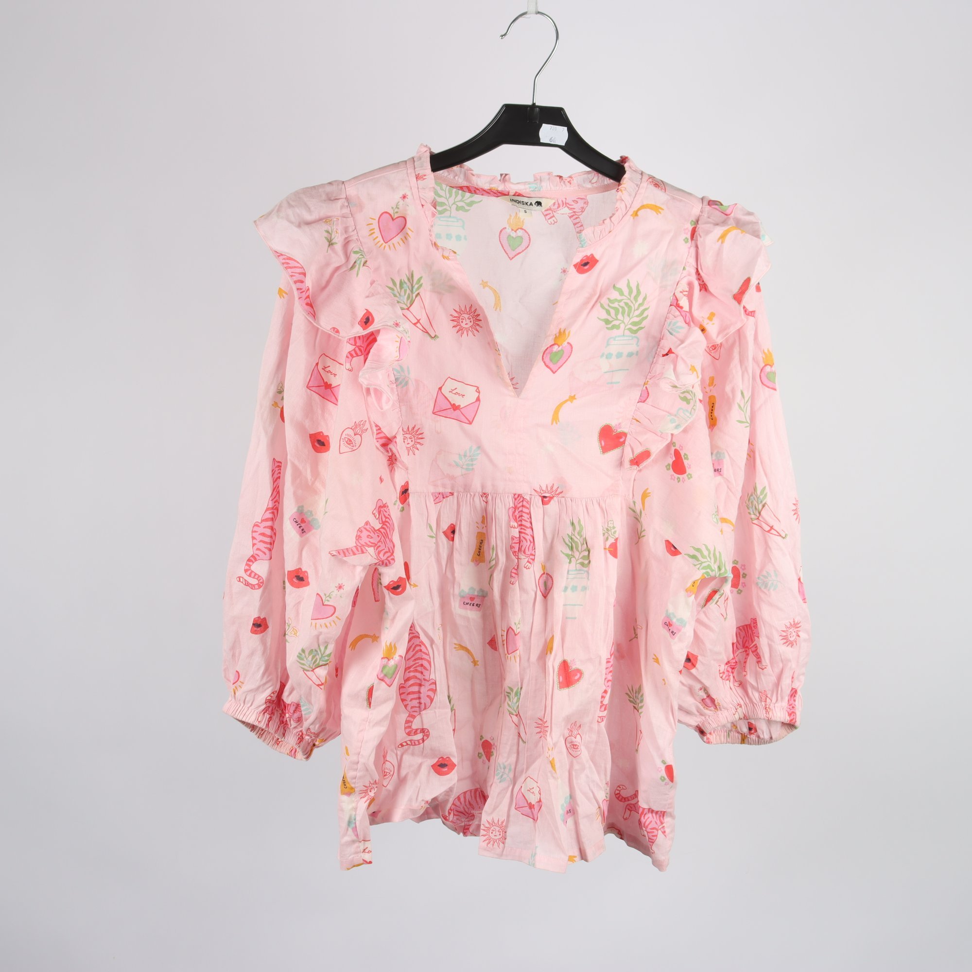 Blus, Indiska, rosa, mönstrad, stl. S