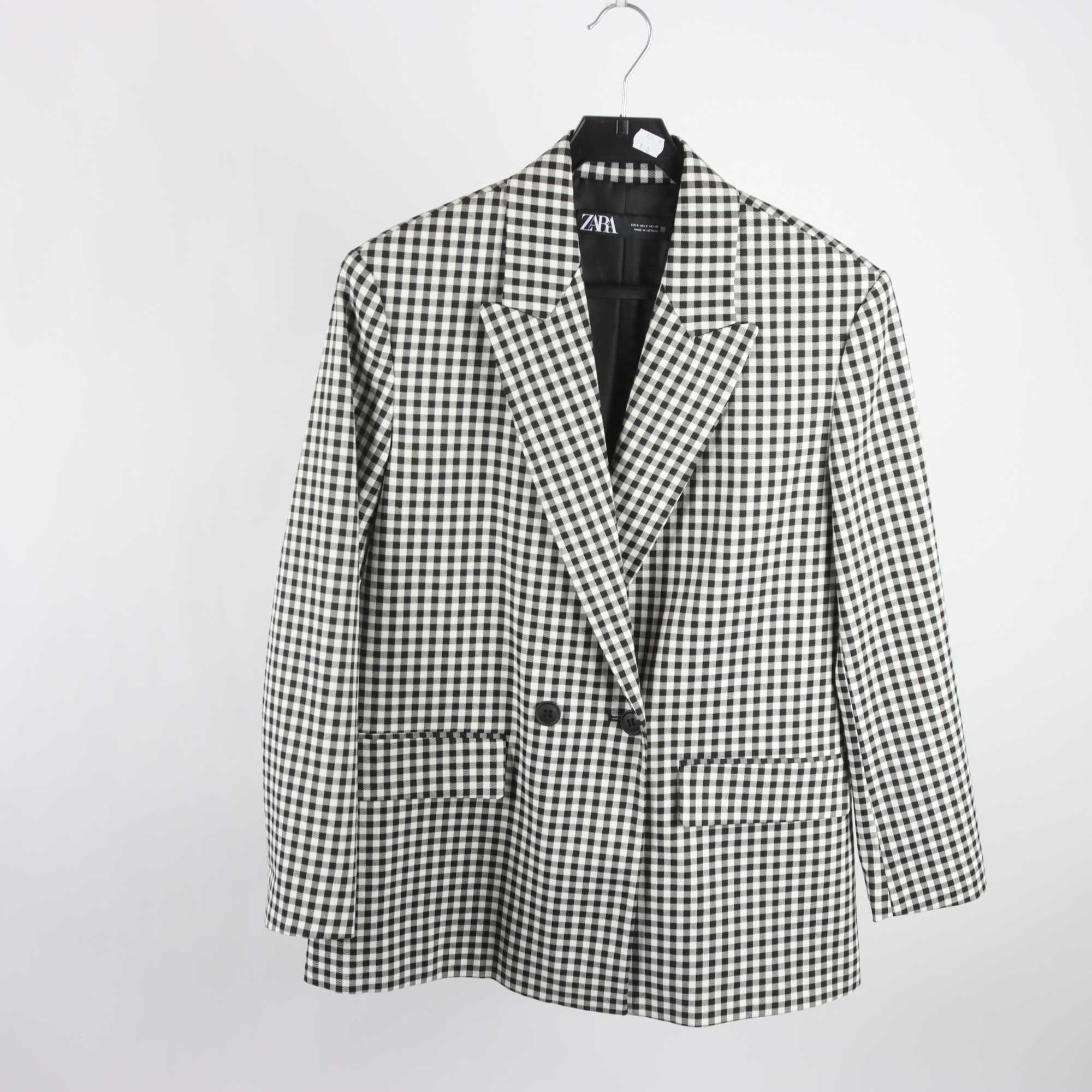 Kavaj, Zara, svart, vit, rutig, stl. S