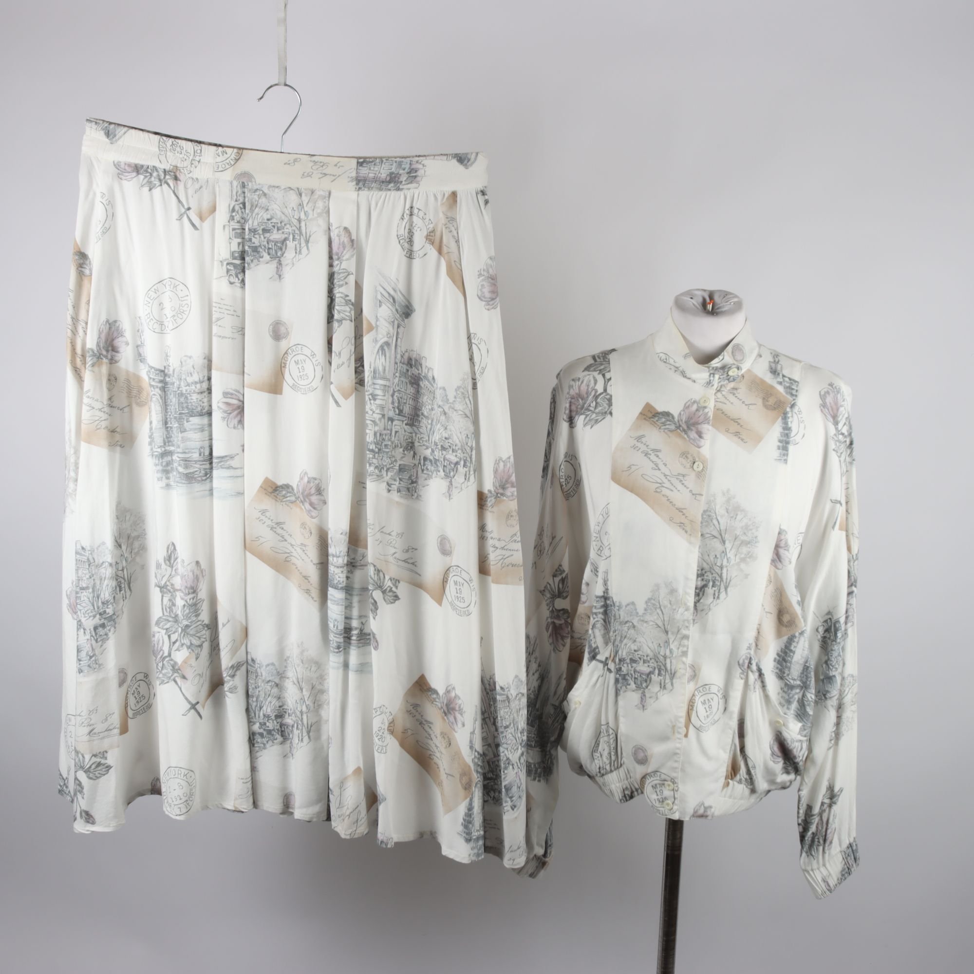 2-delat set, Blus/kjol, KappAhl, vit, mönstrad, stl. 38/40